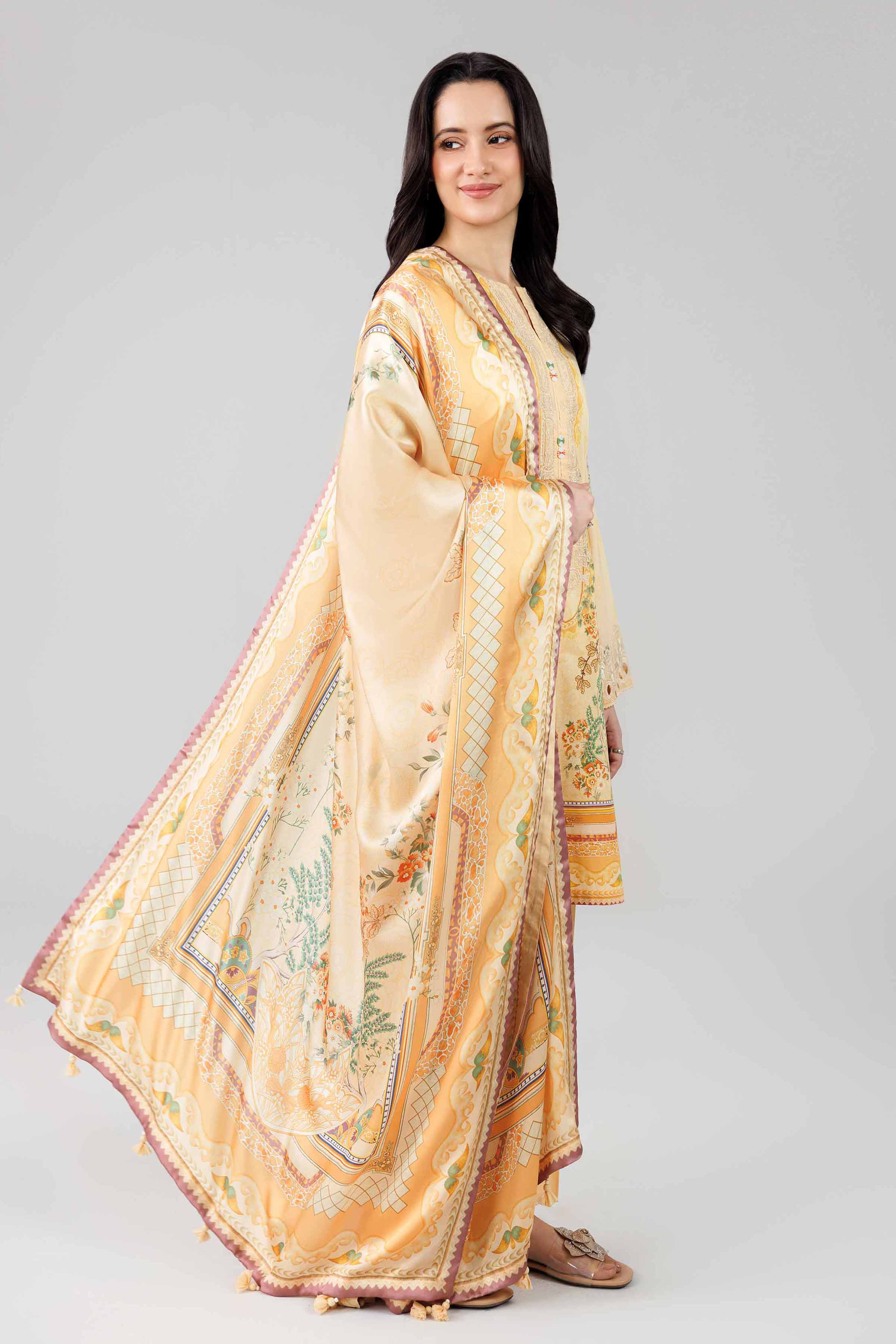 3 Piece - Digital Printed Embroidered Suit - 42601798 Orange Lawn 3PC Embroidered