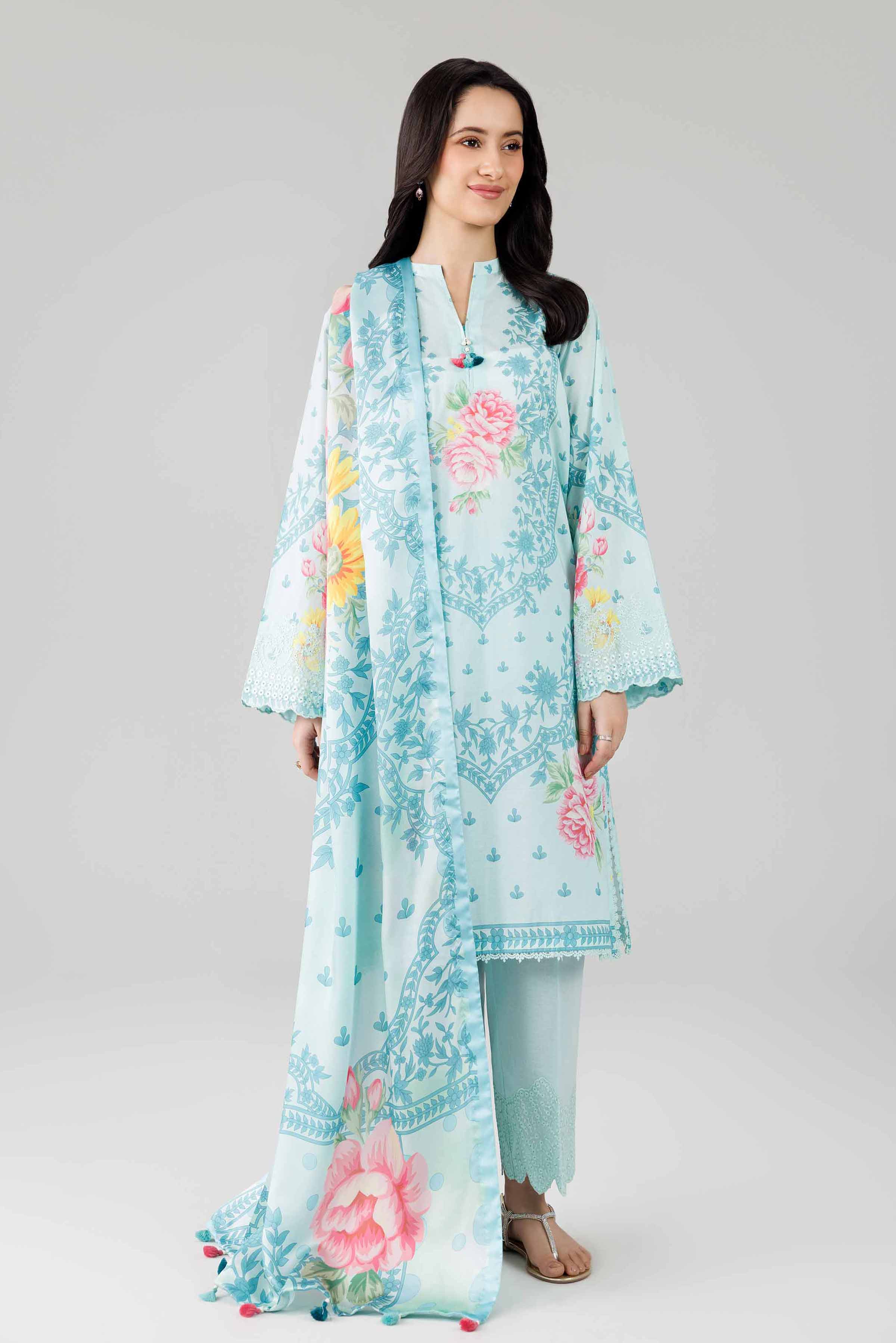 3 Piece - Digital Printed Embroidered Suit - 42601799 Green Lawn 3PC Embroidered