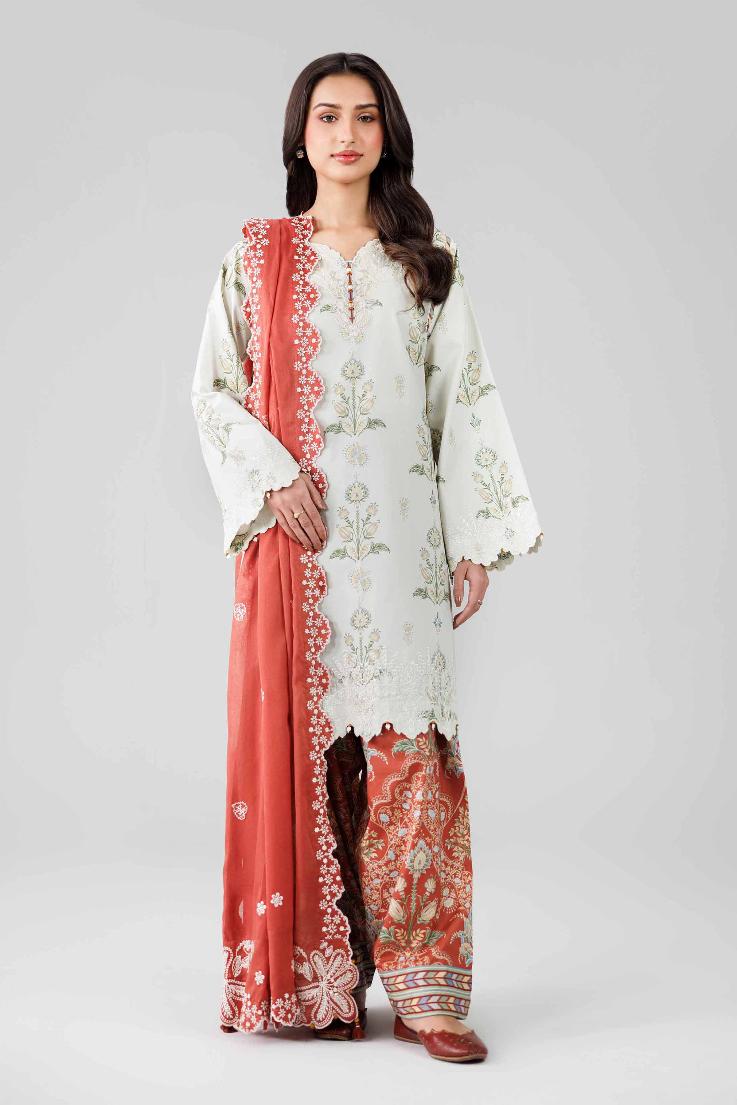 3 Piece - Printed Embroidered Suit - 42601804 Beige Lawn 3PC Embroidered