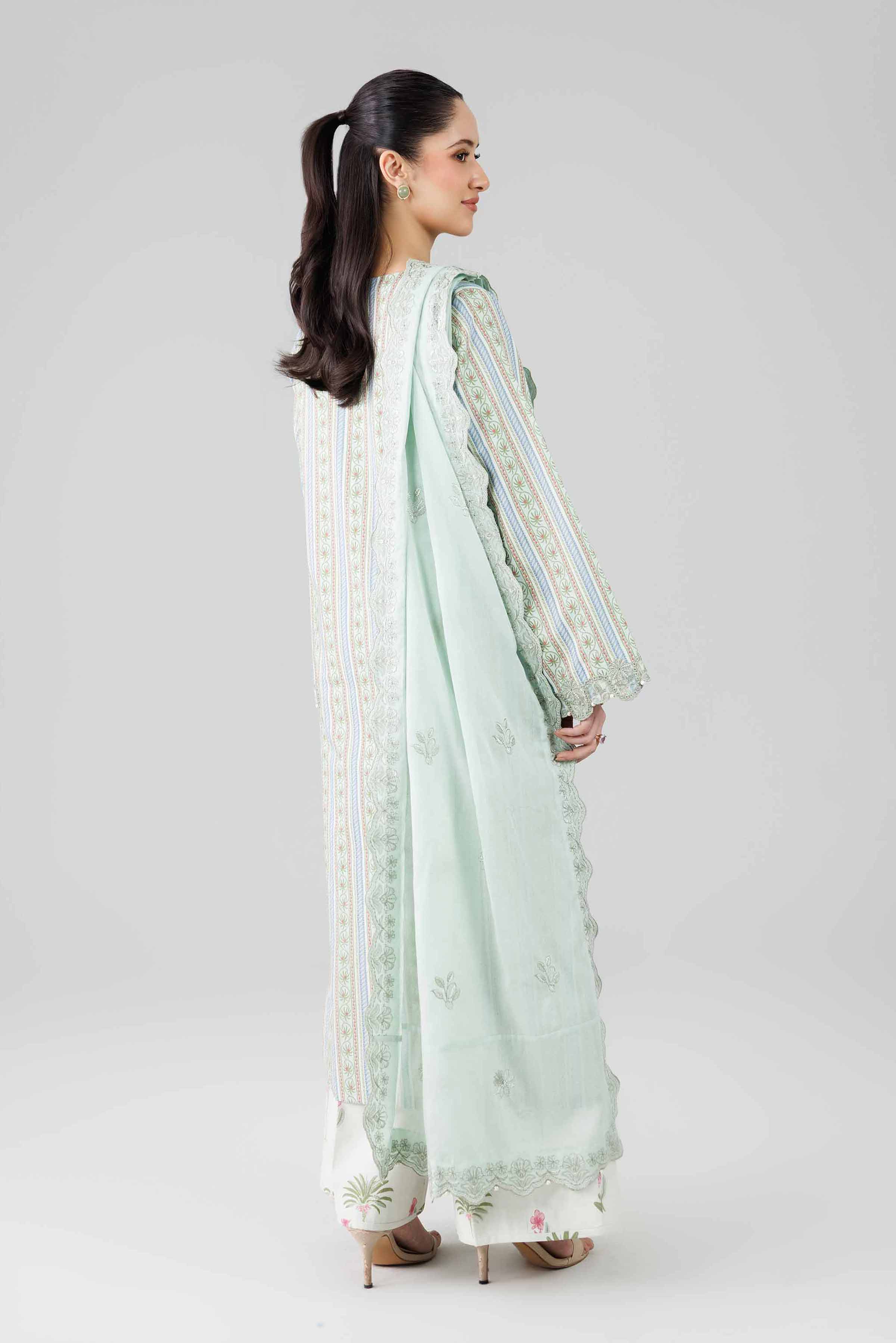 3 Piece - Printed Embroidered Suit - 42601805 Green Lawn 3PC Embroidered