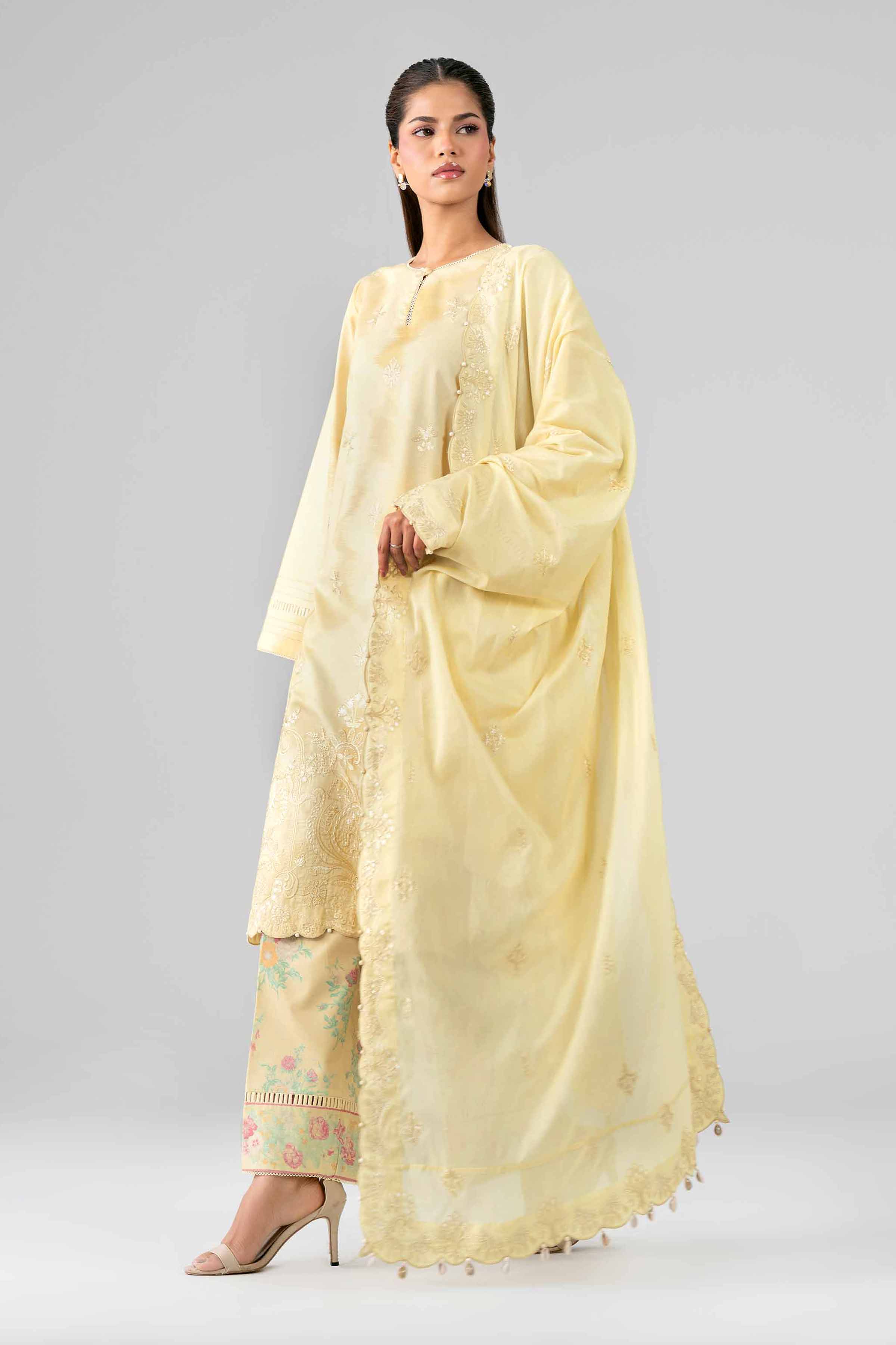 3 Piece - Printed Embroidered Suit - 42601808 Yellow Lawn 3PC Embroidered