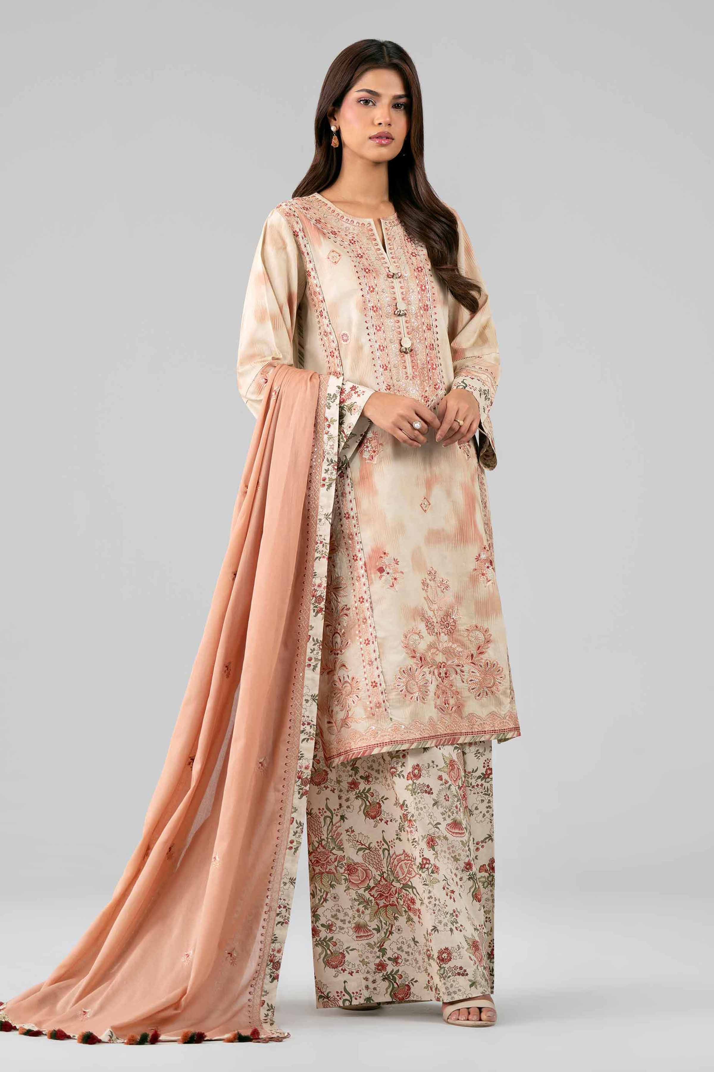 3 Piece - Printed Embroidered Suit - 42601811 Beige Lawn 3PC Embroidered
