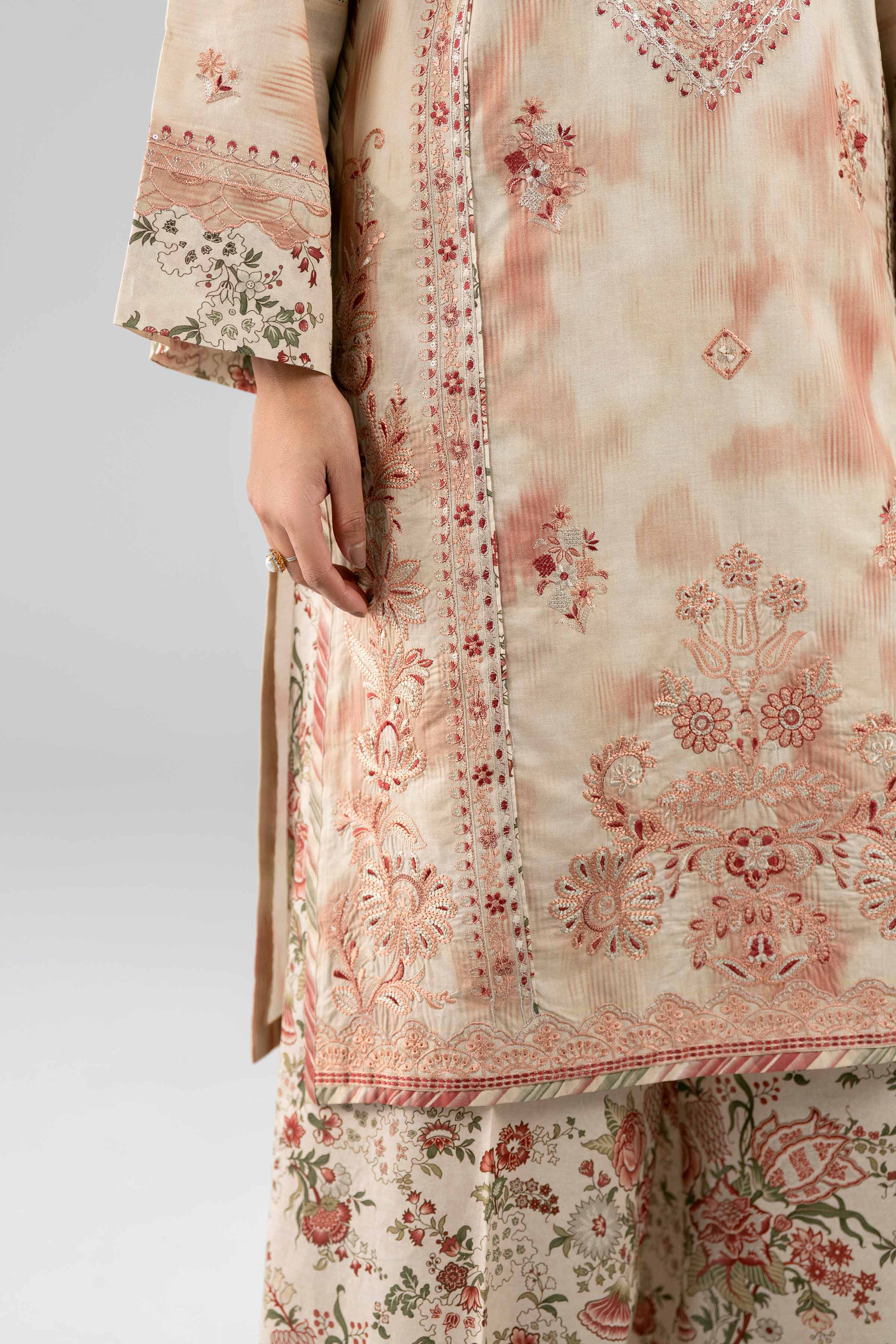 3 Piece - Printed Embroidered Suit - 42601811 Beige Lawn 3PC Embroidered