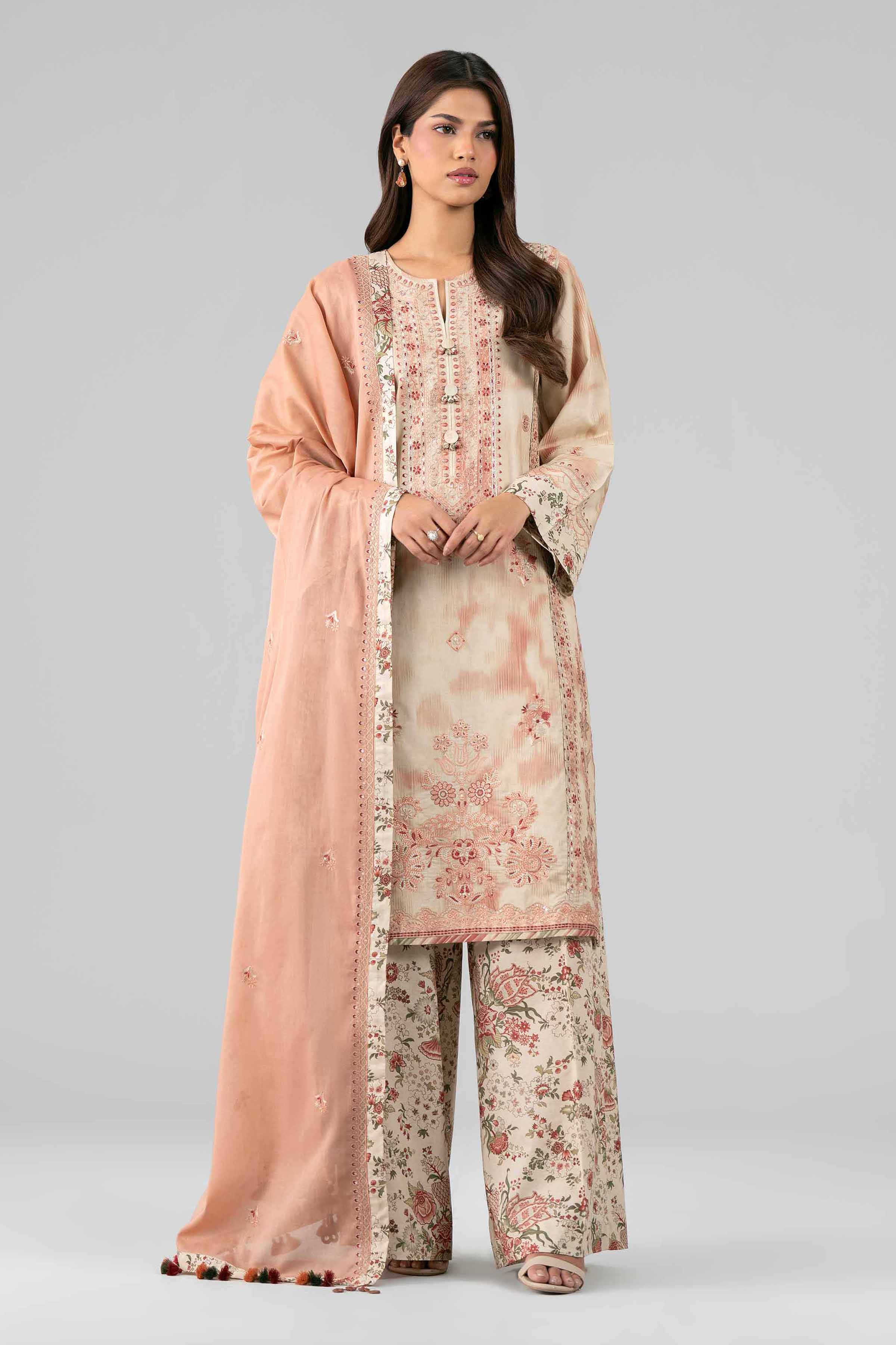 3 Piece - Printed Embroidered Suit - 42601811 Beige Lawn 3PC Embroidered