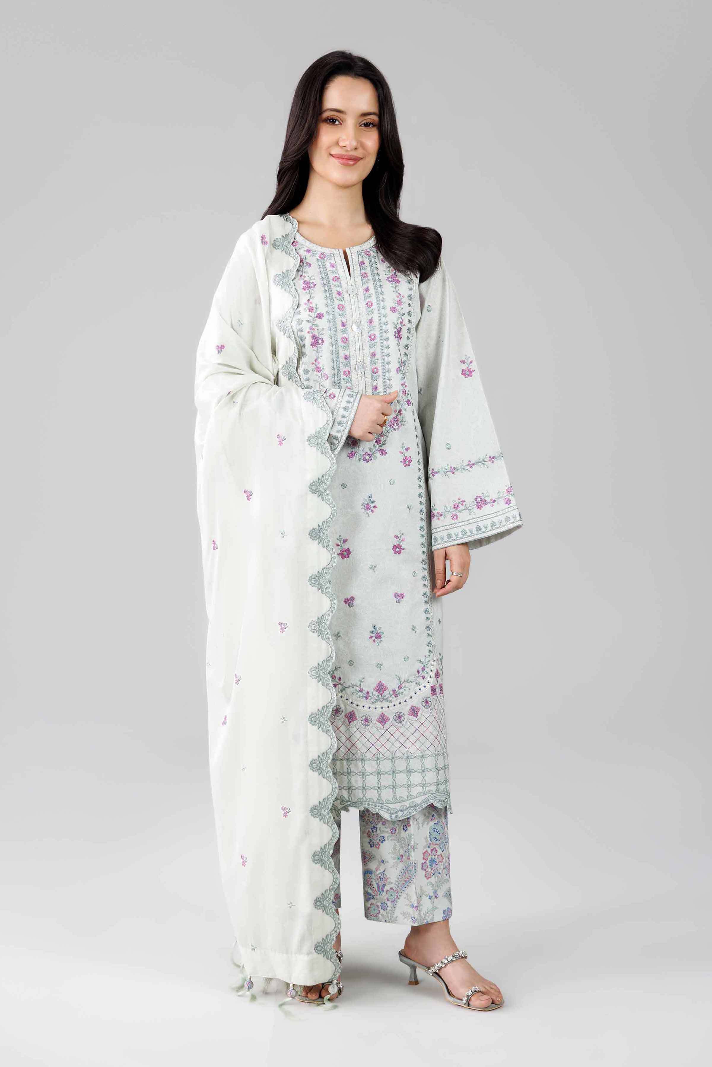 3 Piece - Printed Embroidered Suit - 42601812 White Lawn 3PC Embroidered