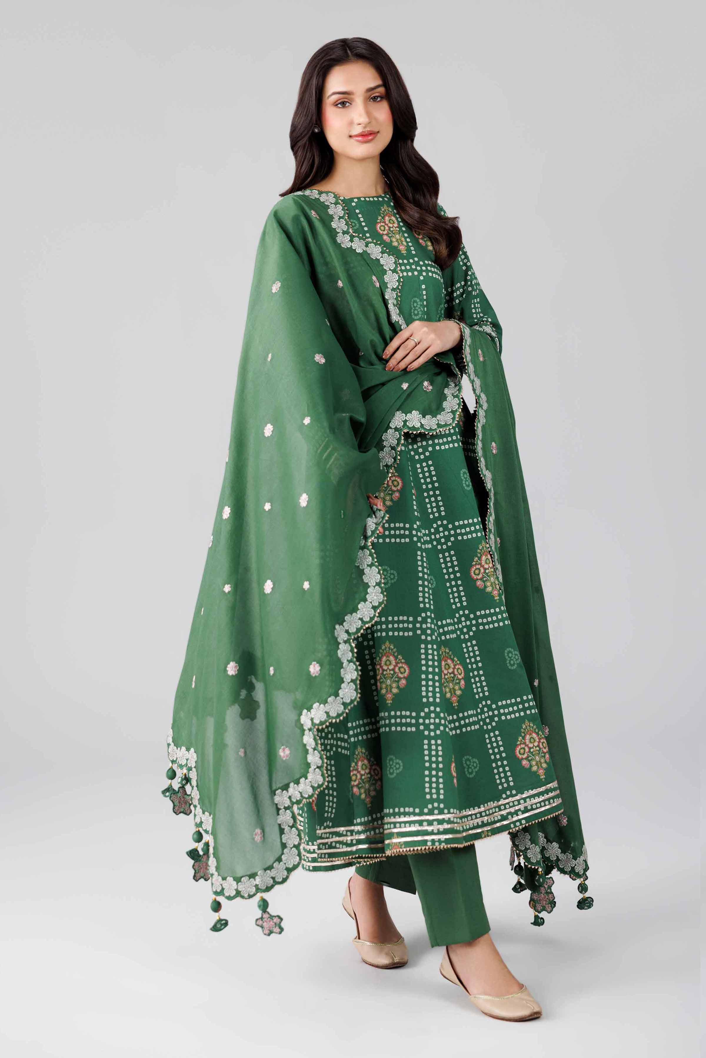 3 Piece - Printed Embroidered Suit - 42601821 Green Lawn 3PC Embroidered