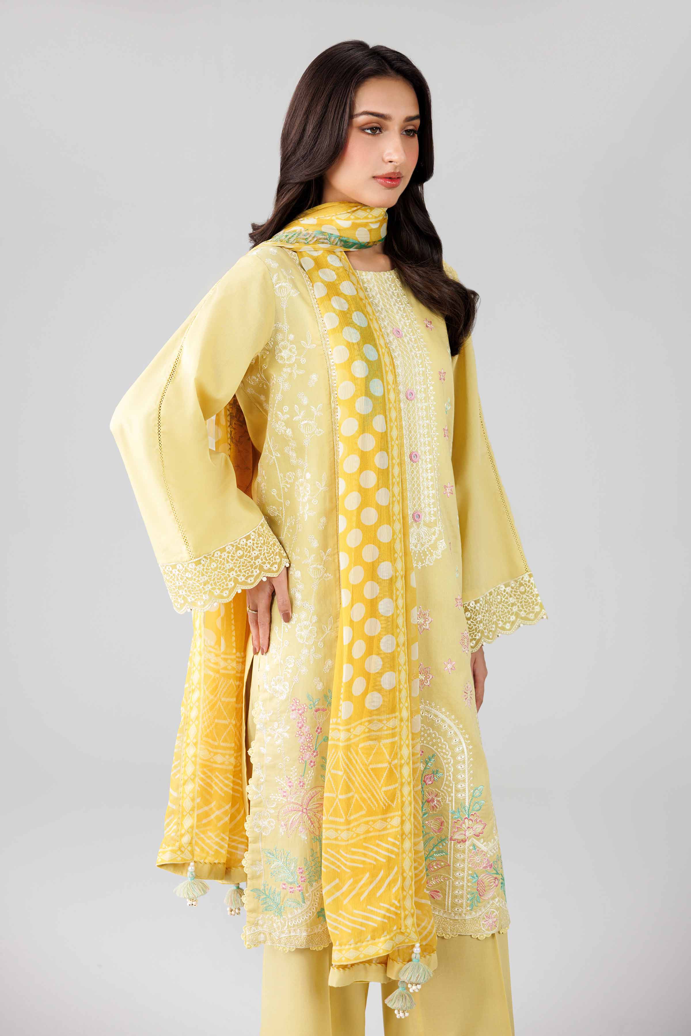3 Piece - Digital Printed Embroidered Suit - 42601824 Yellow Lawn 3PC Embroidered
