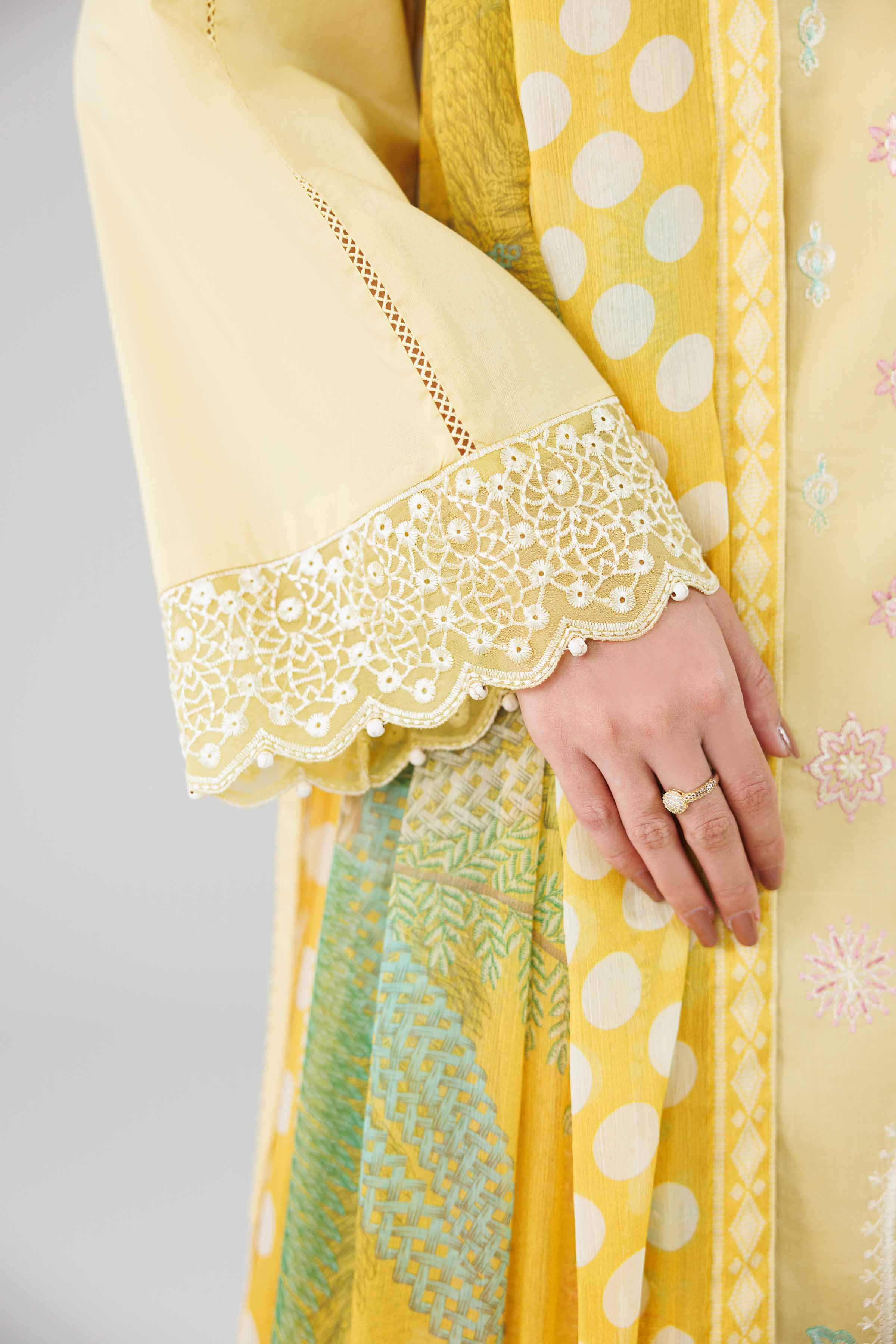 3 Piece - Digital Printed Embroidered Suit - 42601824 Yellow Lawn 3PC Embroidered