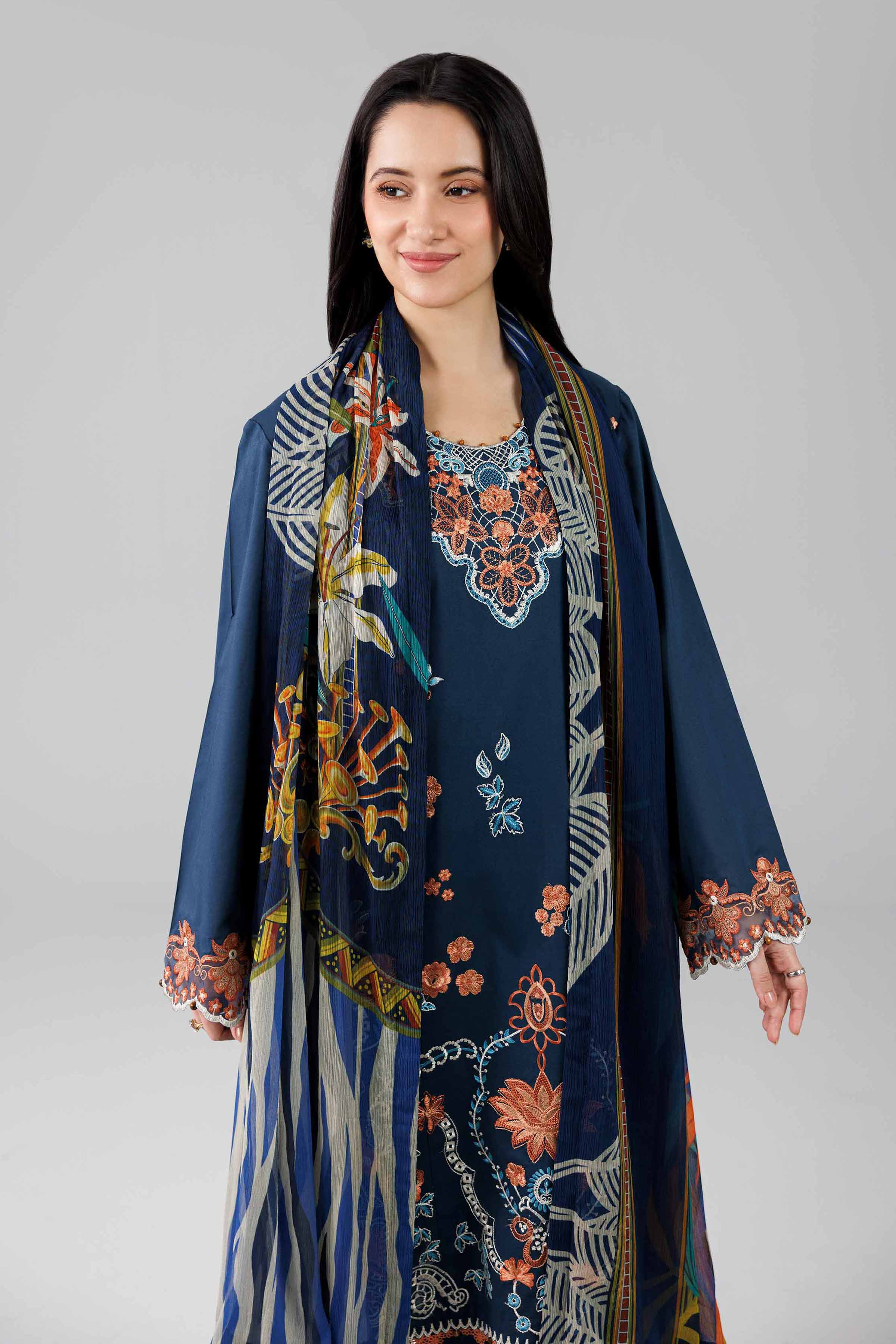 3 Piece - Digital Printed Embroidered Suit - 42601826 Blue Lawn 3PC Embroidered