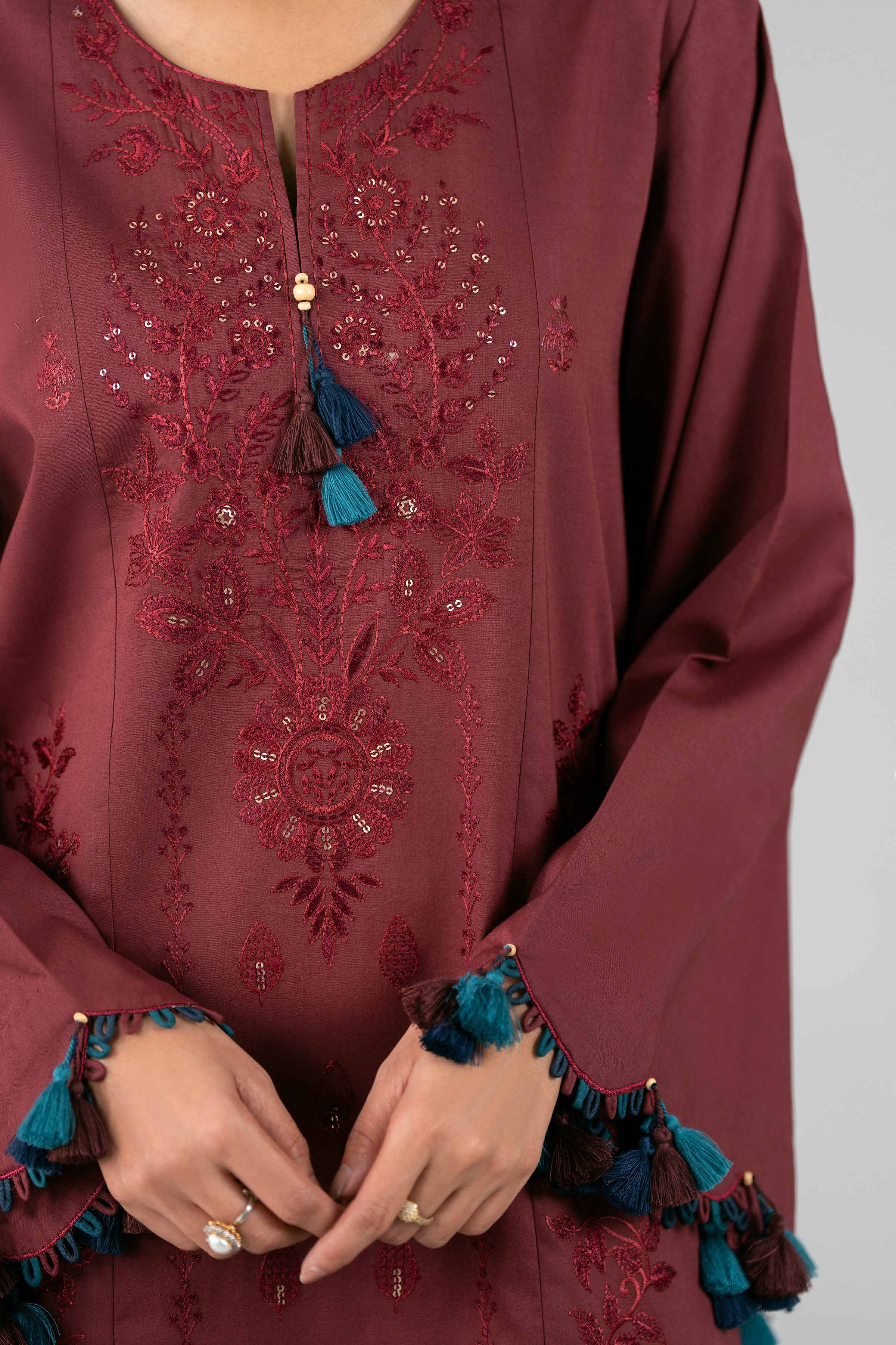 3 Piece - Digital Printed Embroidered Suit - 42601828 Maroon Lawn 3PC Embroidered