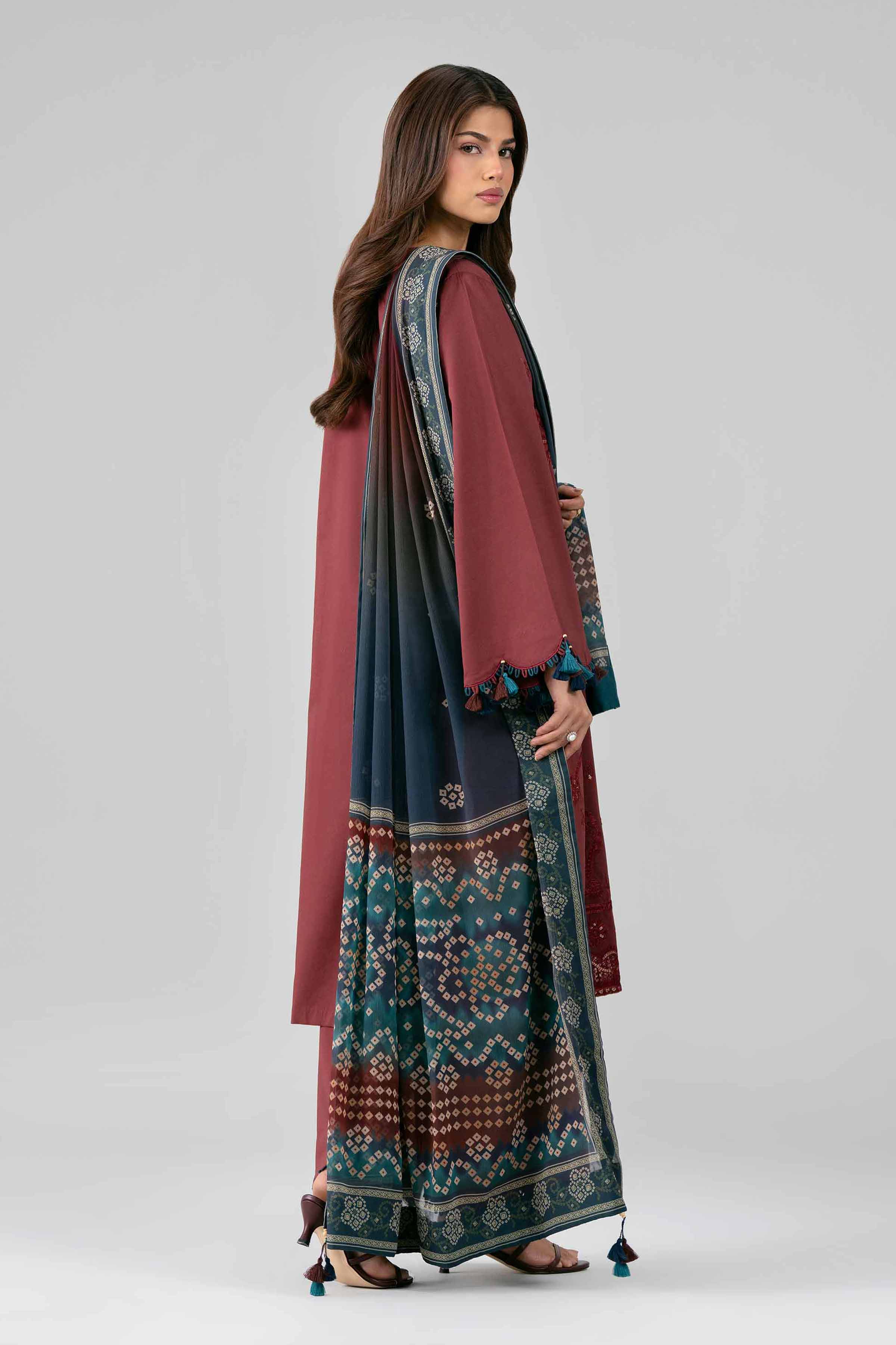 3 Piece - Digital Printed Embroidered Suit - 42601828 Maroon Lawn 3PC Embroidered