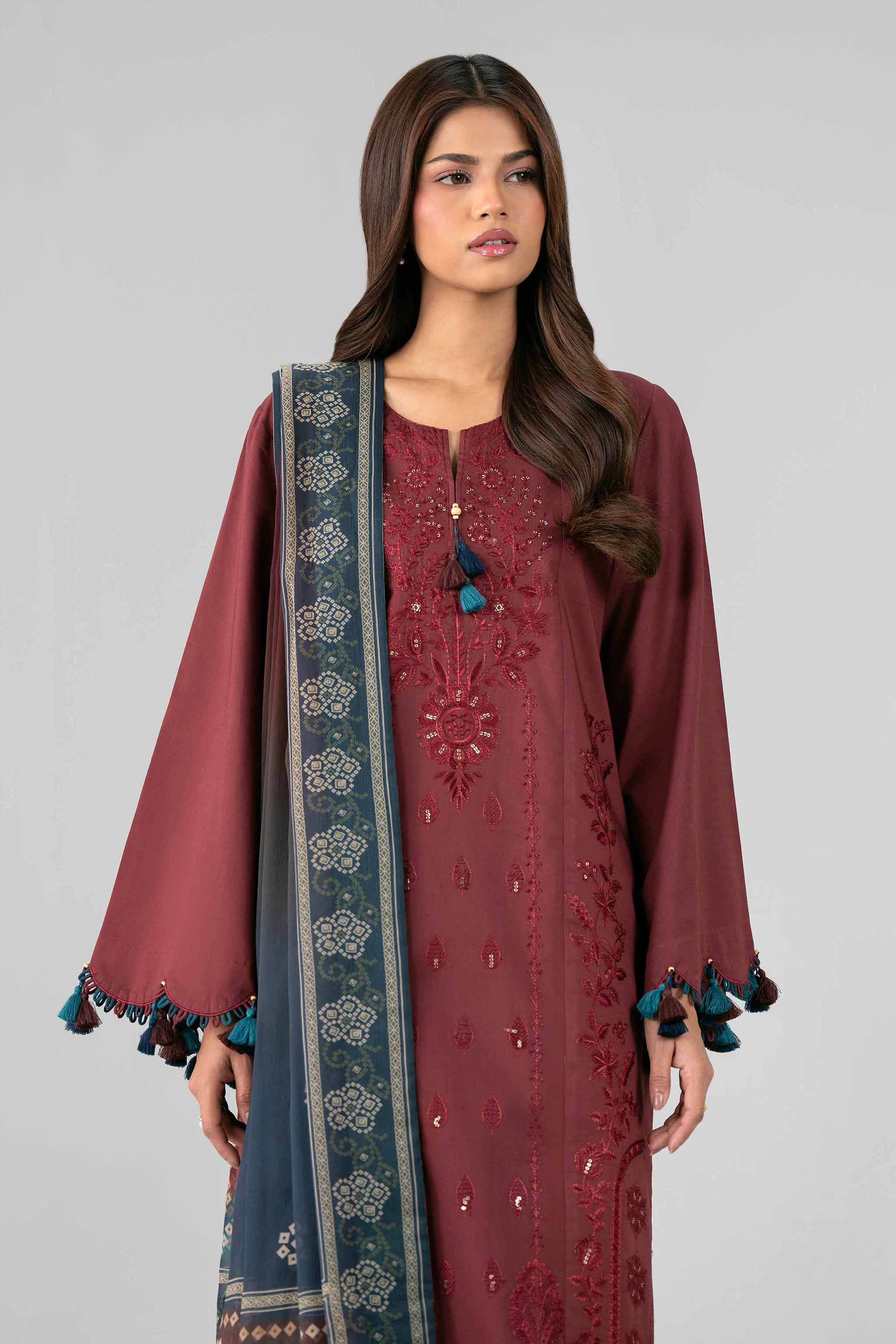 3 Piece - Digital Printed Embroidered Suit - 42601828 Maroon Lawn 3PC Embroidered