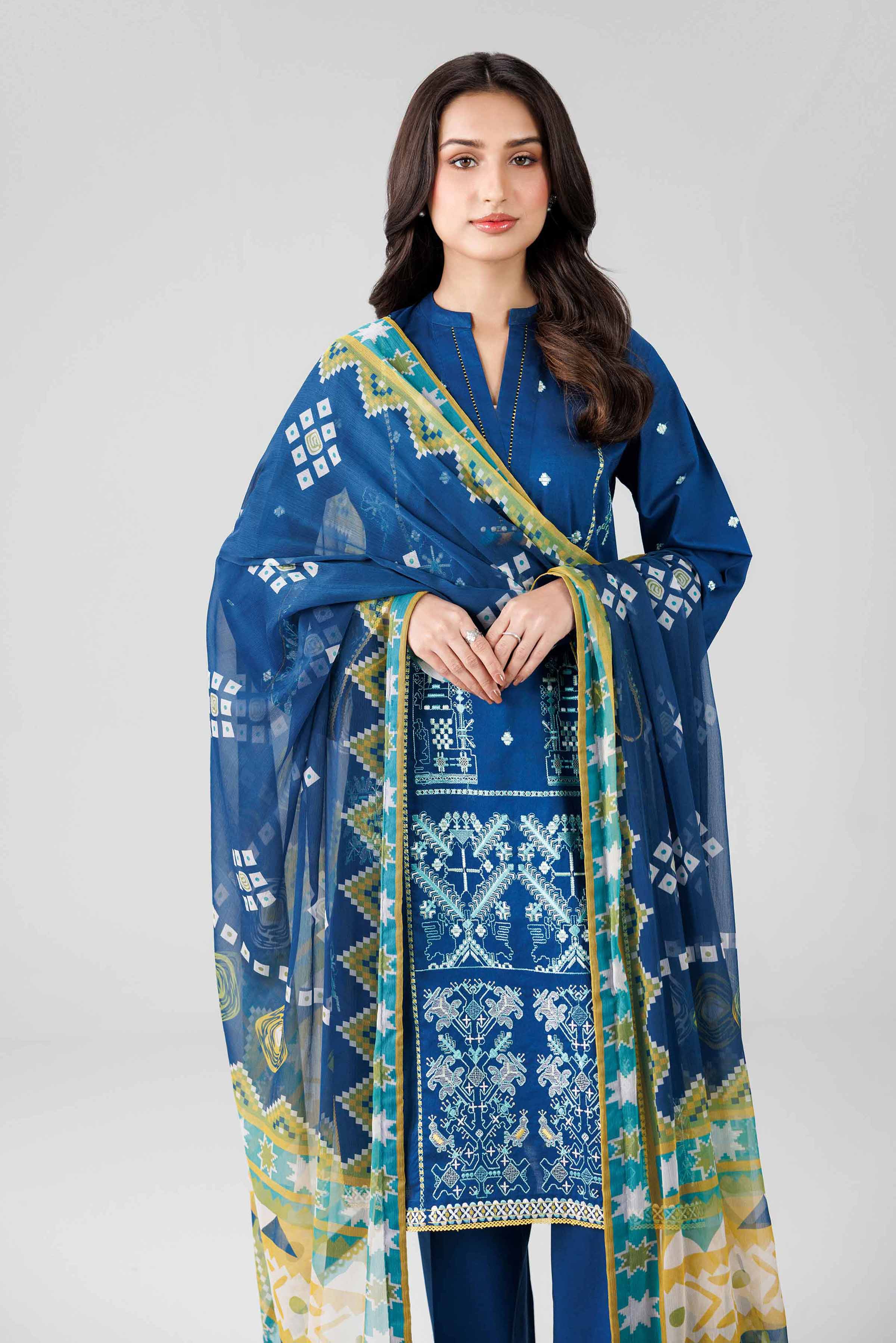 3 Piece - Digital Printed Embroidered Suit - 42601829 Blue Lawn 3PC Embroidered