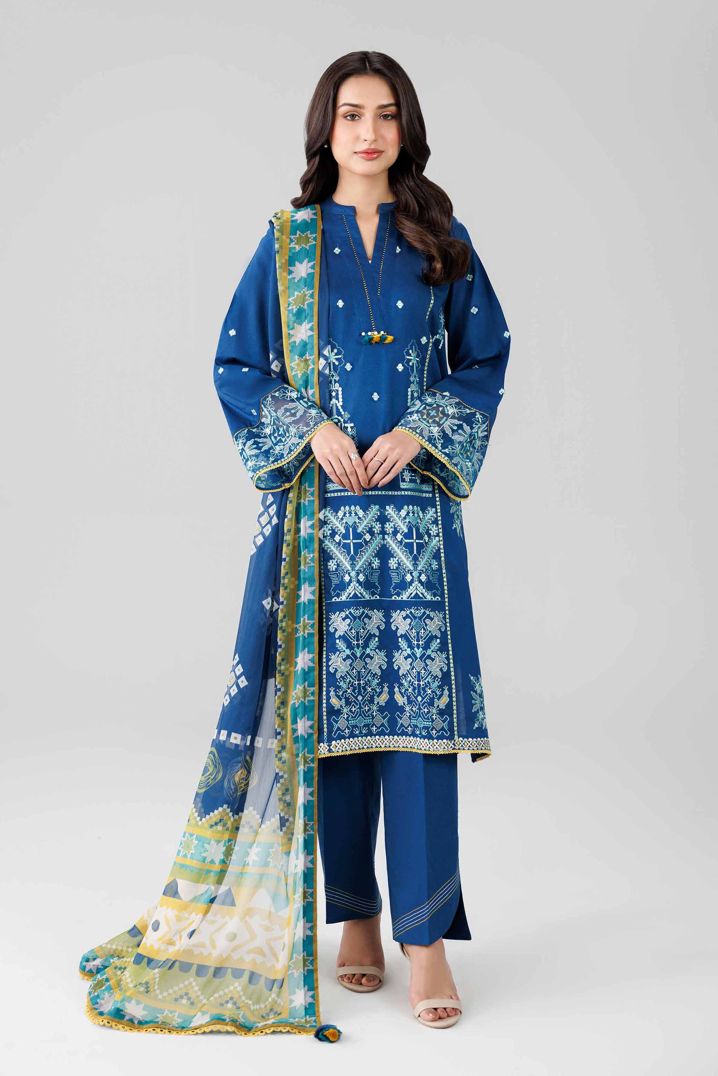 3 Piece - Digital Printed Embroidered Suit - 42601829 Blue Lawn 3PC Embroidered
