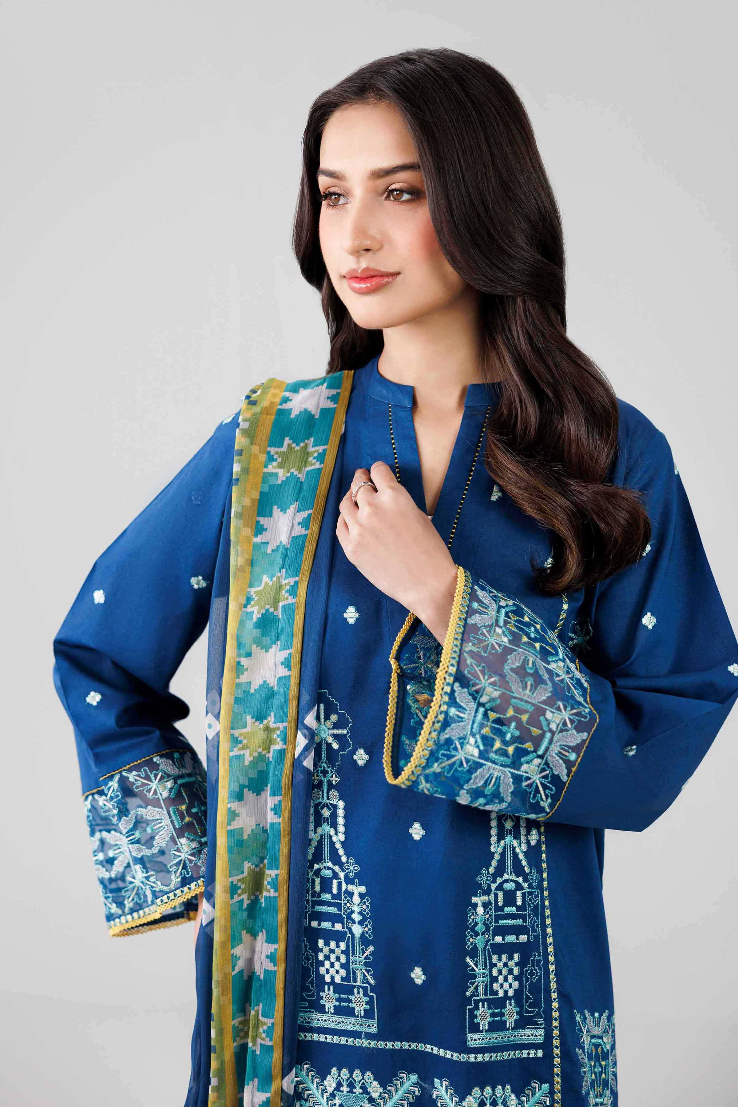 3 Piece - Digital Printed Embroidered Suit - 42601829 Blue Lawn 3PC Embroidered