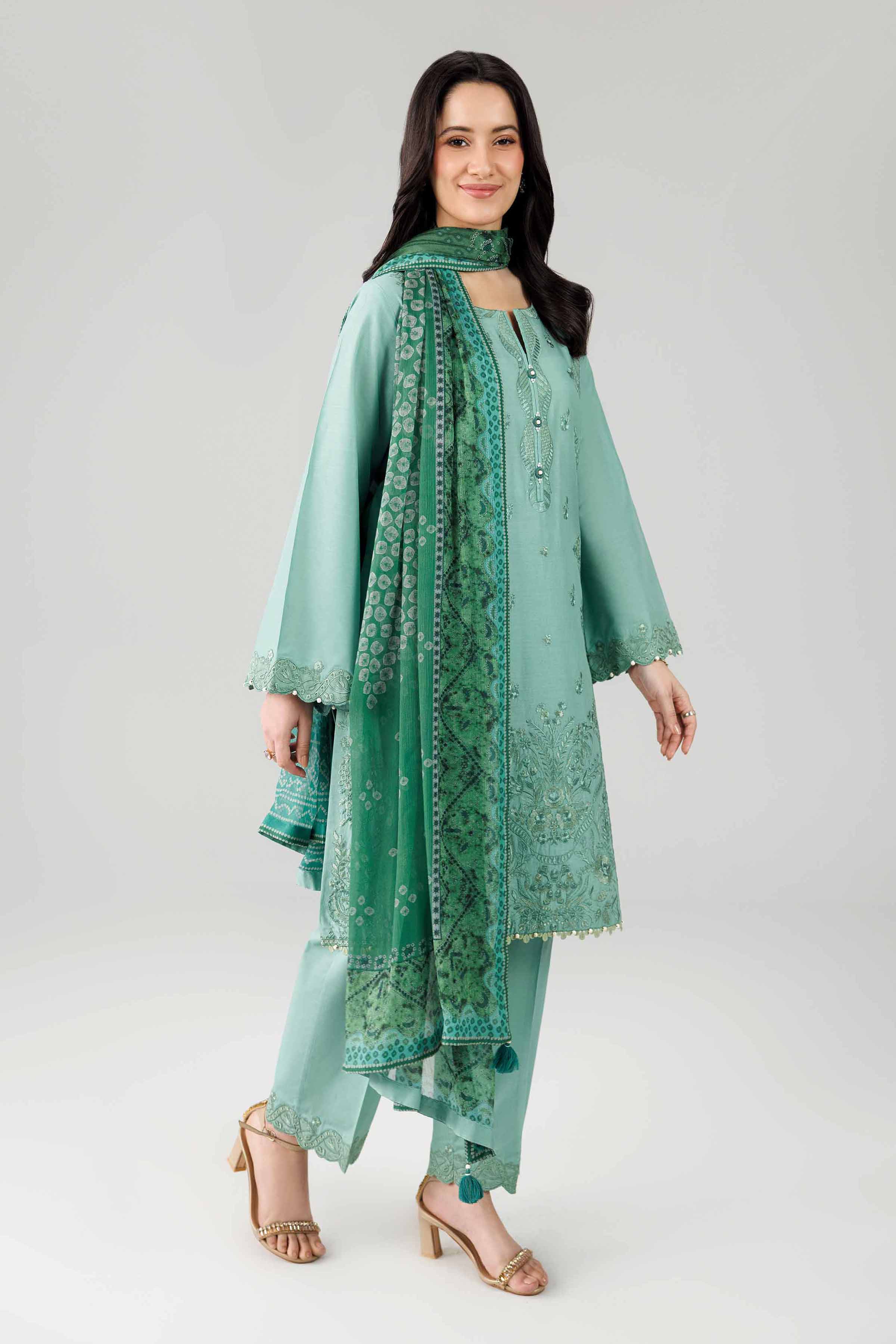 3 Piece - Digital Printed Embroidered Suit - 42601830 Green Lawn 3PC Embroidered