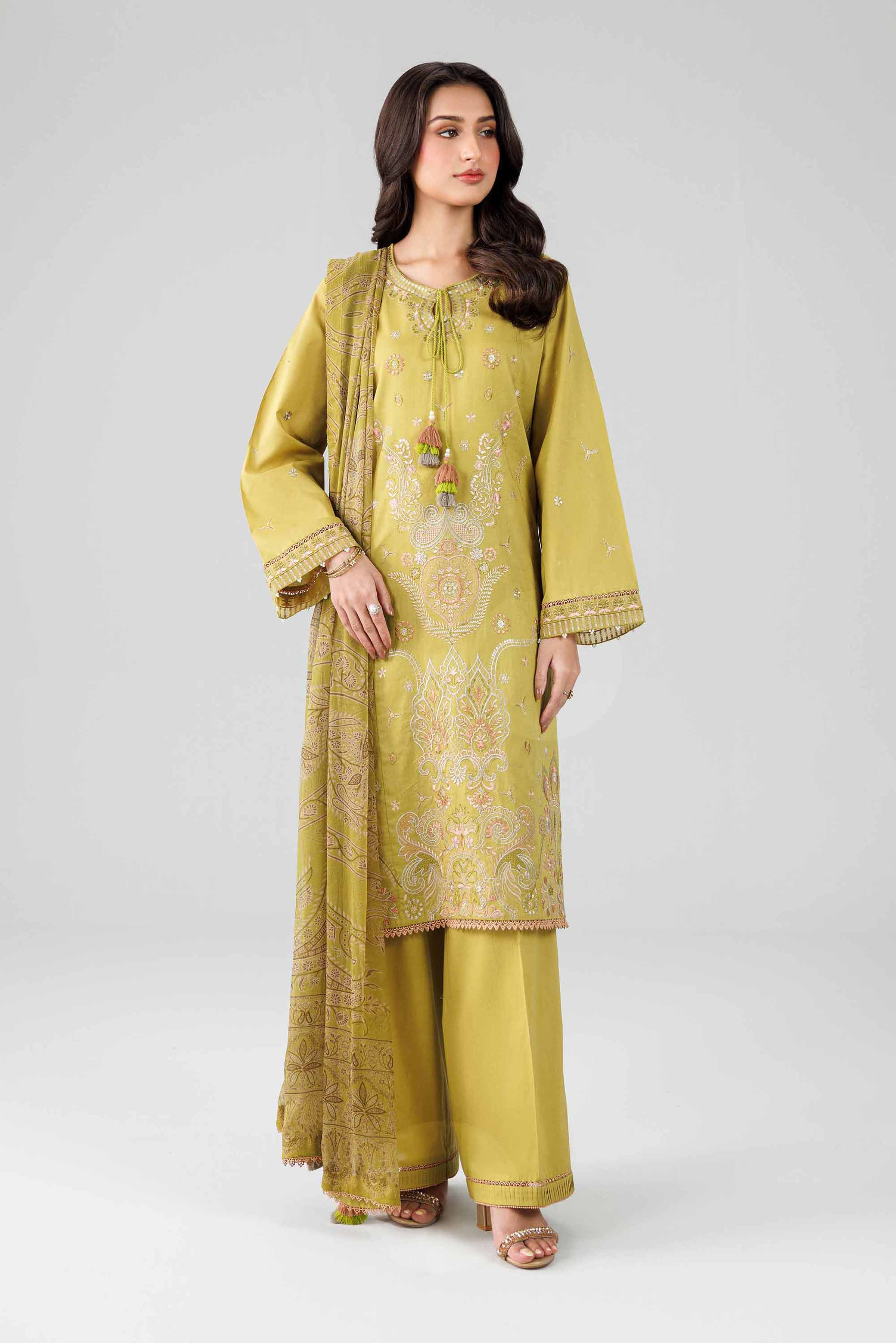 3 Piece - Digital Printed Embroidered Suit - 42601832 Green Lawn 3PC Embroidered