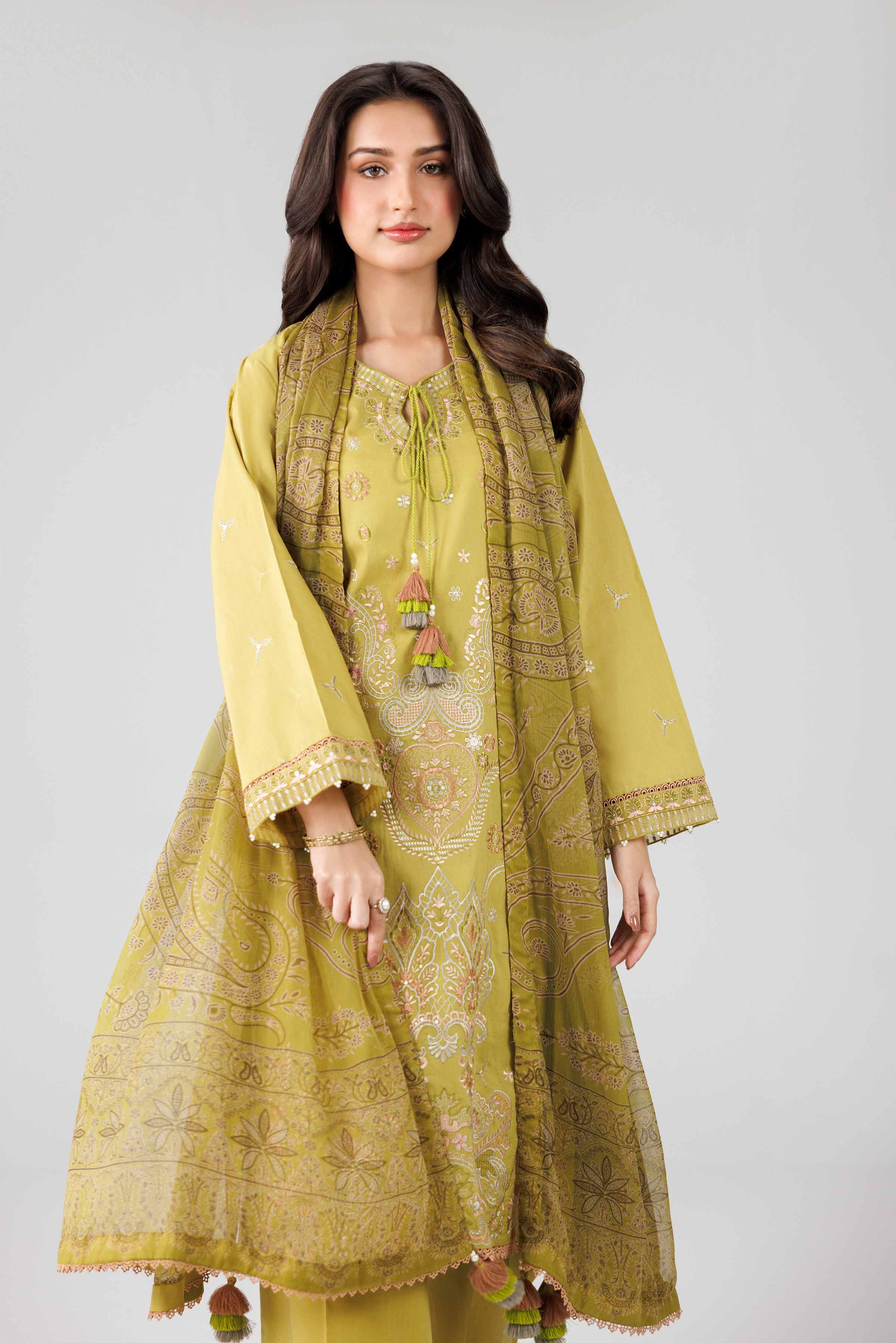 3 Piece - Digital Printed Embroidered Suit - 42601832 Green Lawn 3PC Embroidered