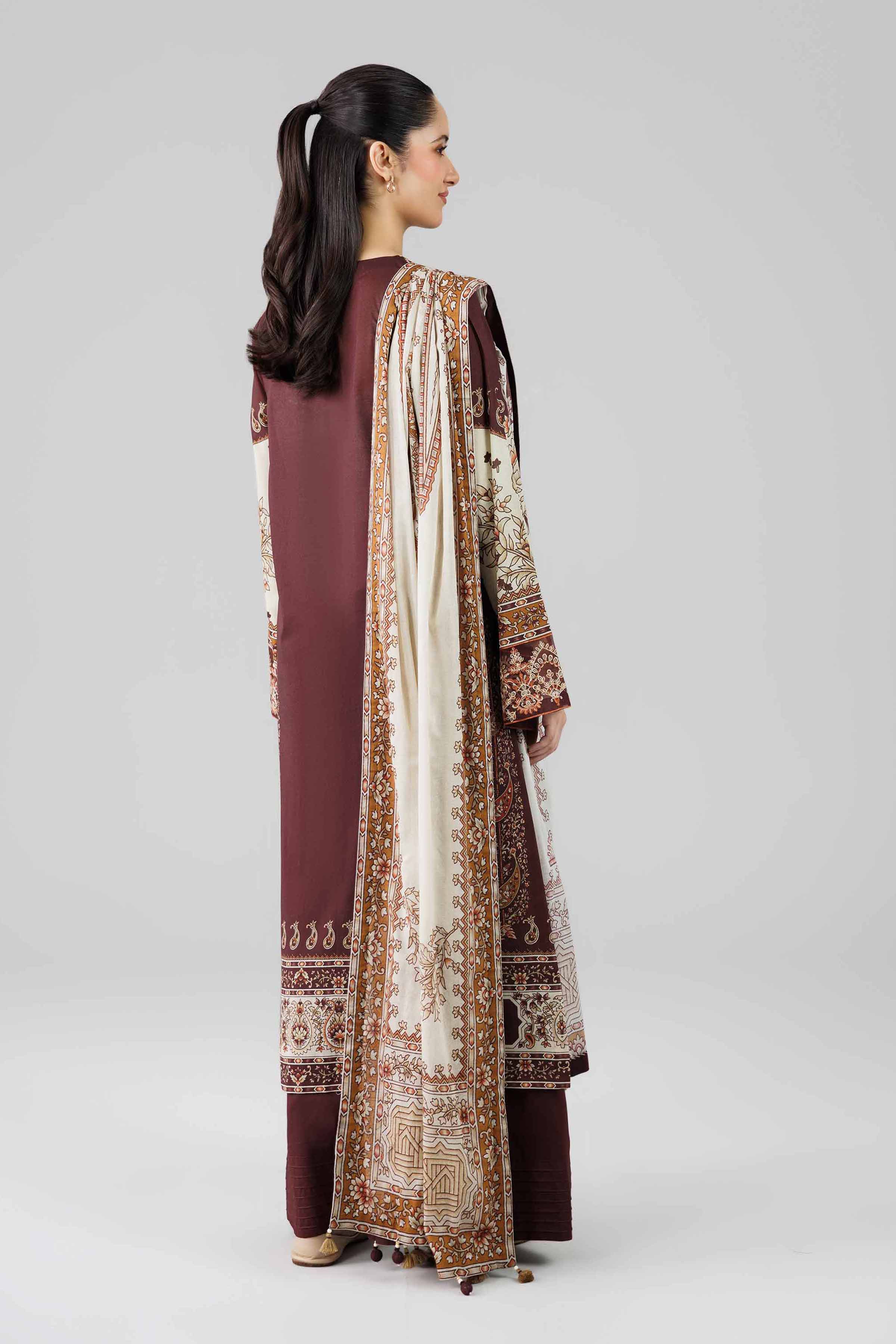 3 Piece - Digital Printed Embroidered Suit - 42601834 Brown Lawn 3PC Embroidered