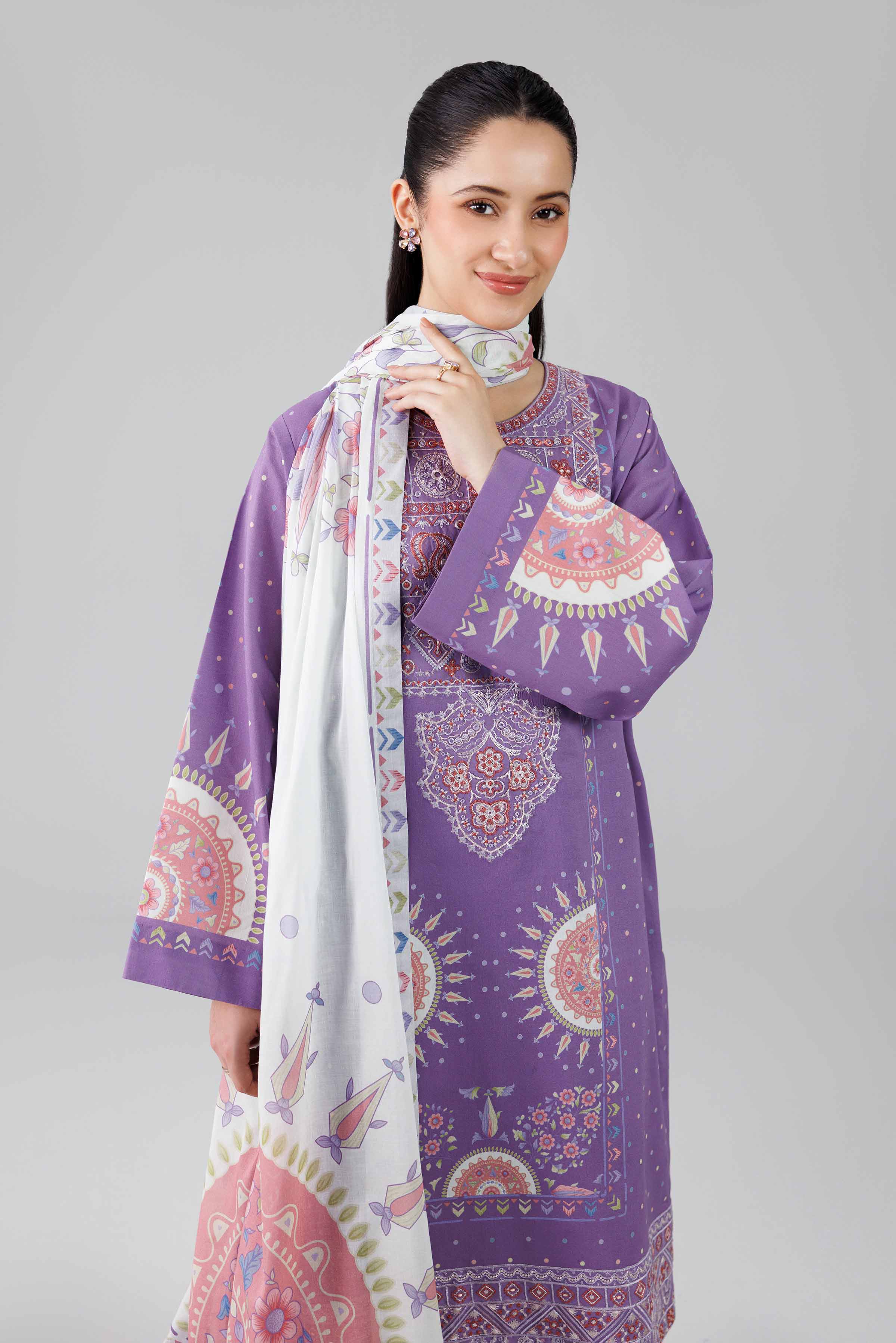 3 Piece - Digital Printed Embroidered Suit - 42601835 Purple Lawn 3PC Embroidered