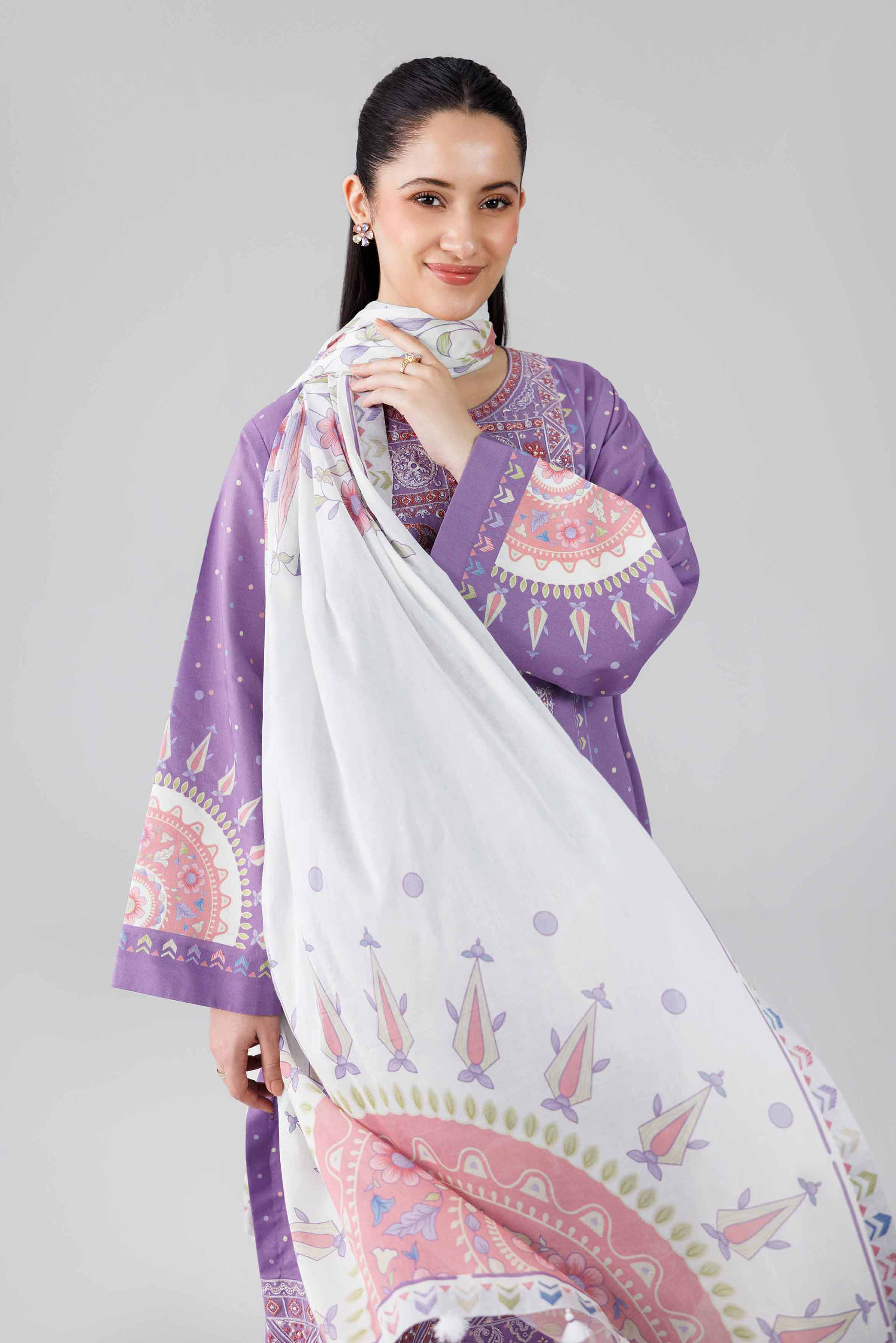 3 Piece - Digital Printed Embroidered Suit - 42601835 Purple Lawn 3PC Embroidered