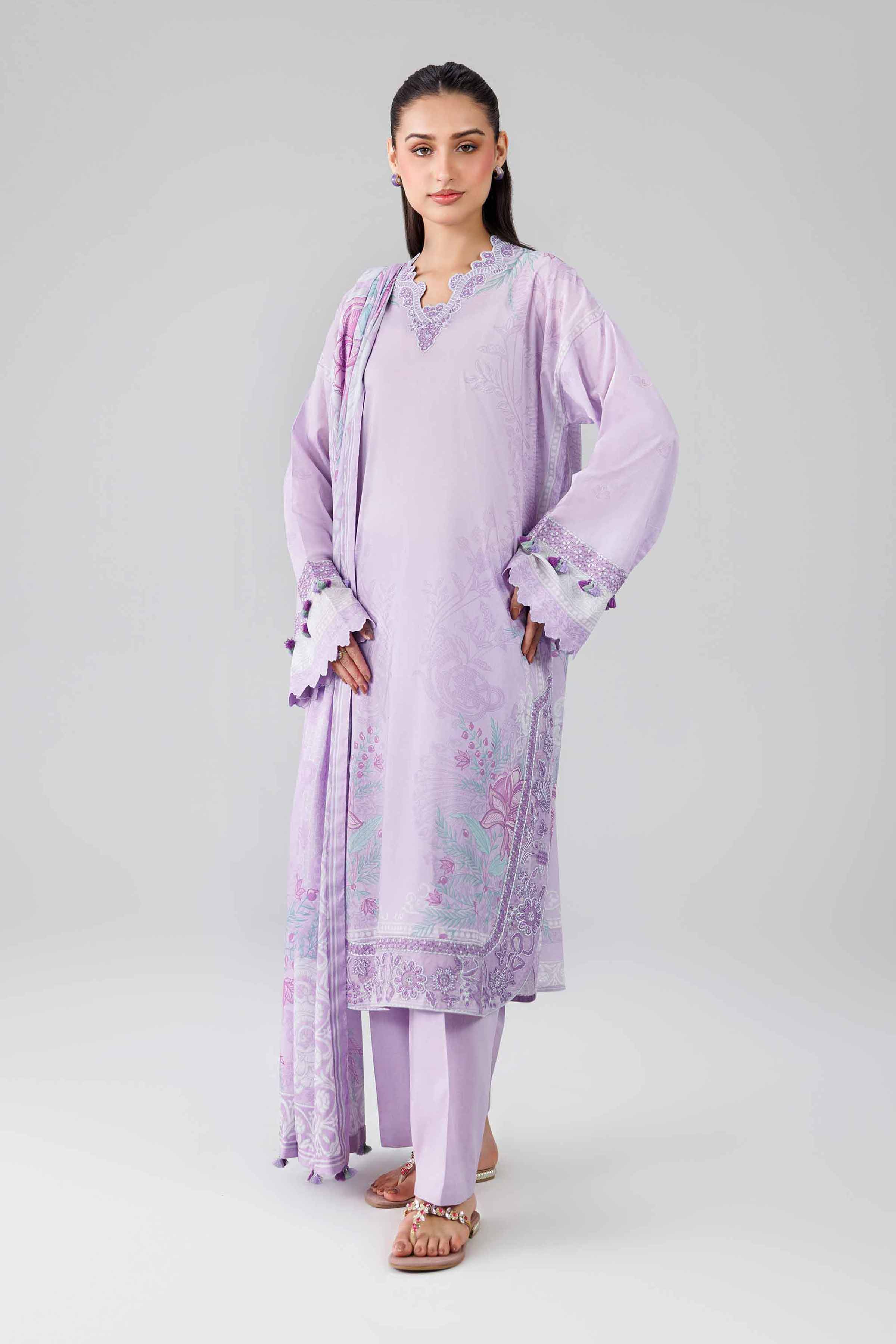 NISHAT UAE 3Pc Embroidered Unstitched Women Purple Lawn Suit