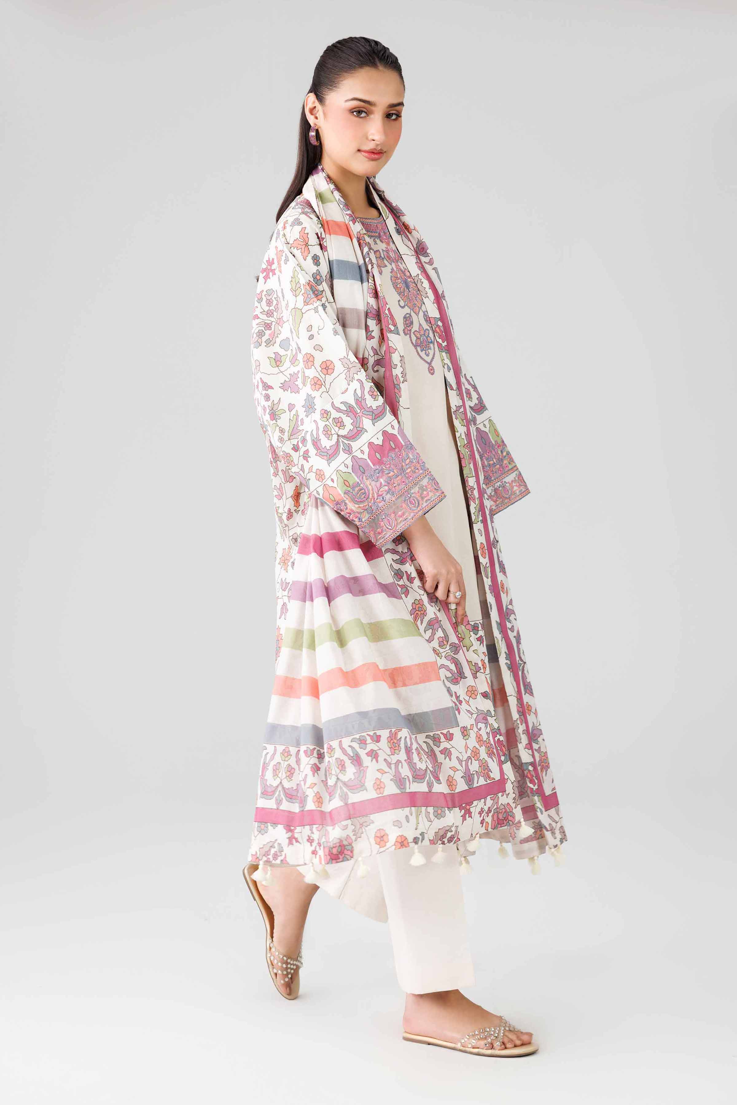 3 Piece - Digital Printed Embroidered Suit - 42601837 Beige Lawn 3PC Embroidered
