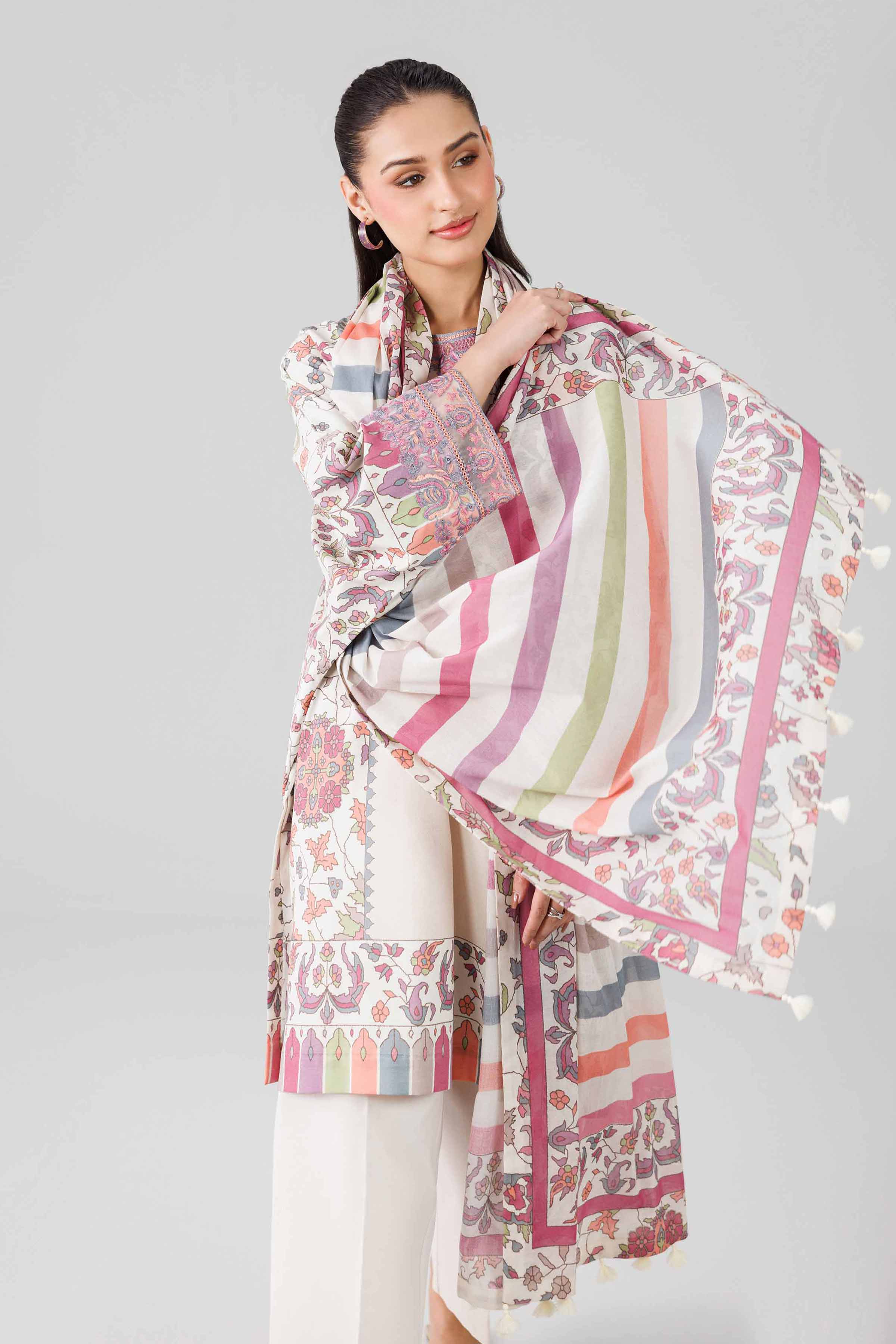 3 Piece - Digital Printed Embroidered Suit - 42601837 Beige Lawn 3PC Embroidered