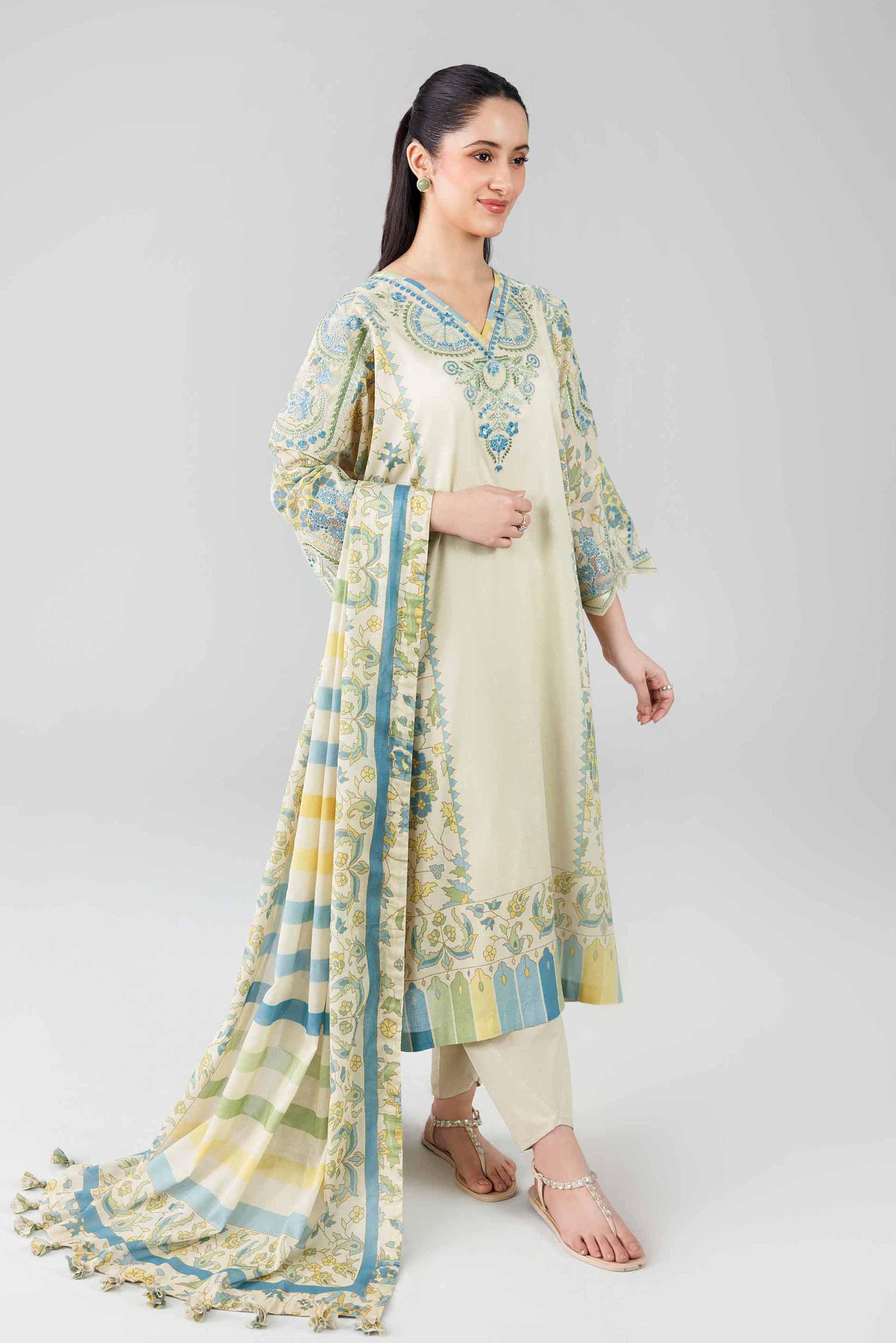 3 Piece - Digital Printed Embroidered Suit - 42601838 Yellow Lawn 3PC Embroidered