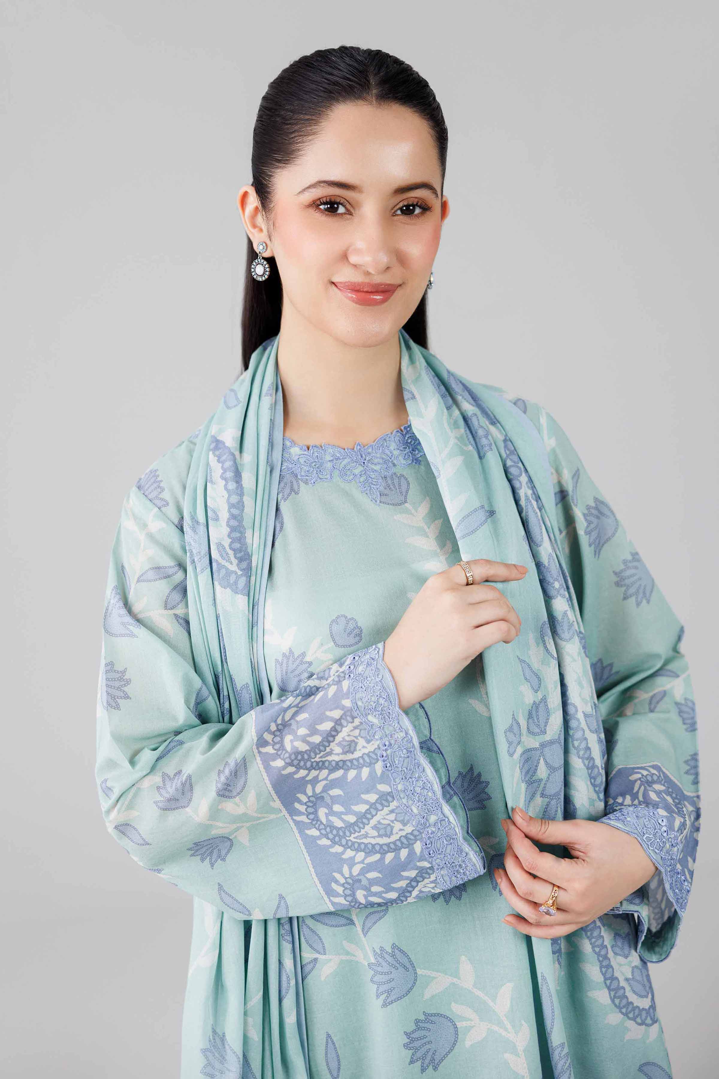 3 Piece - Digital Printed Embroidered Suit - 42601839 Green Lawn 3PC Embroidered