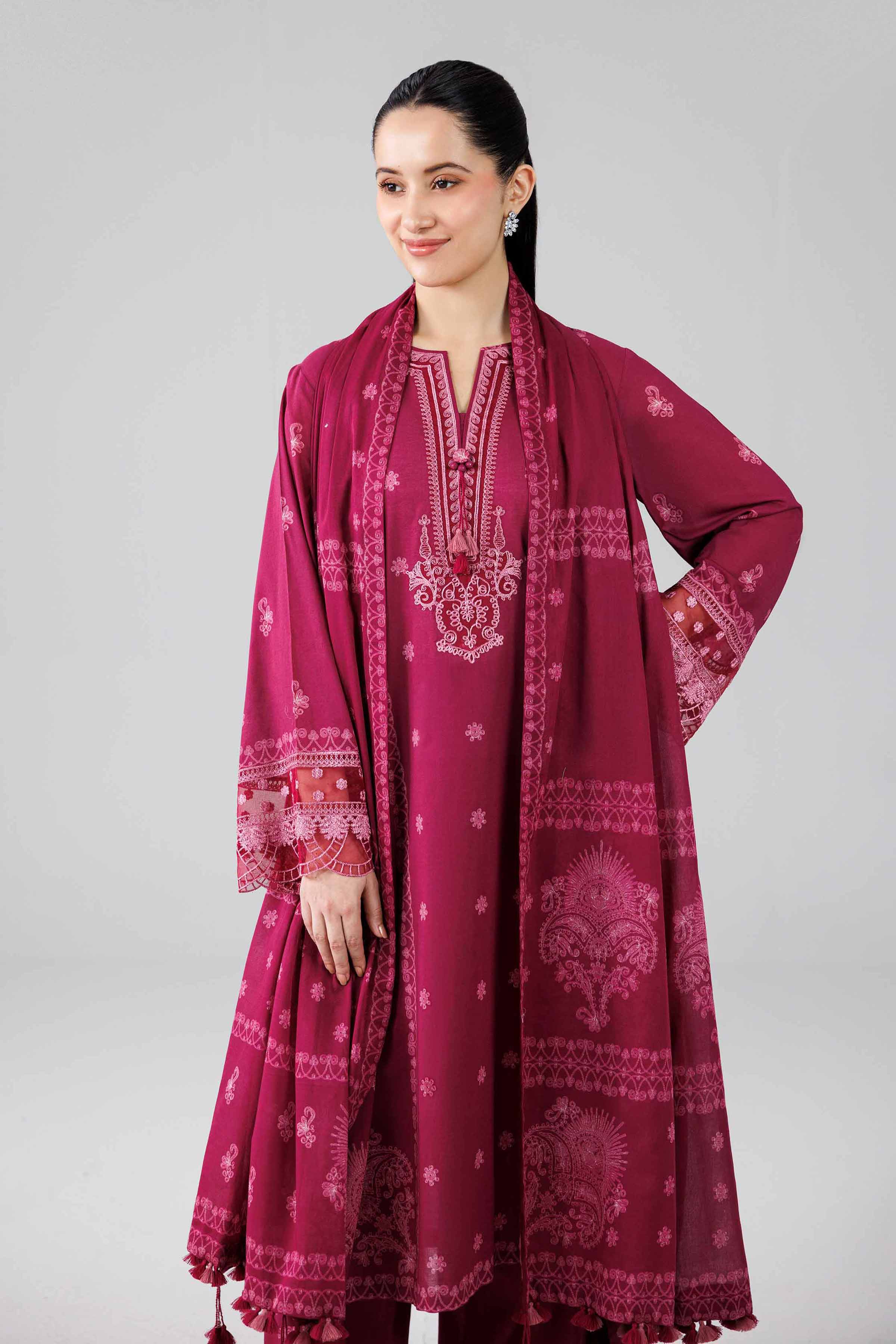 3 Piece - Digital Printed Embroidered Suit - 42601842 Maroon Lawn 3PC Embroidered