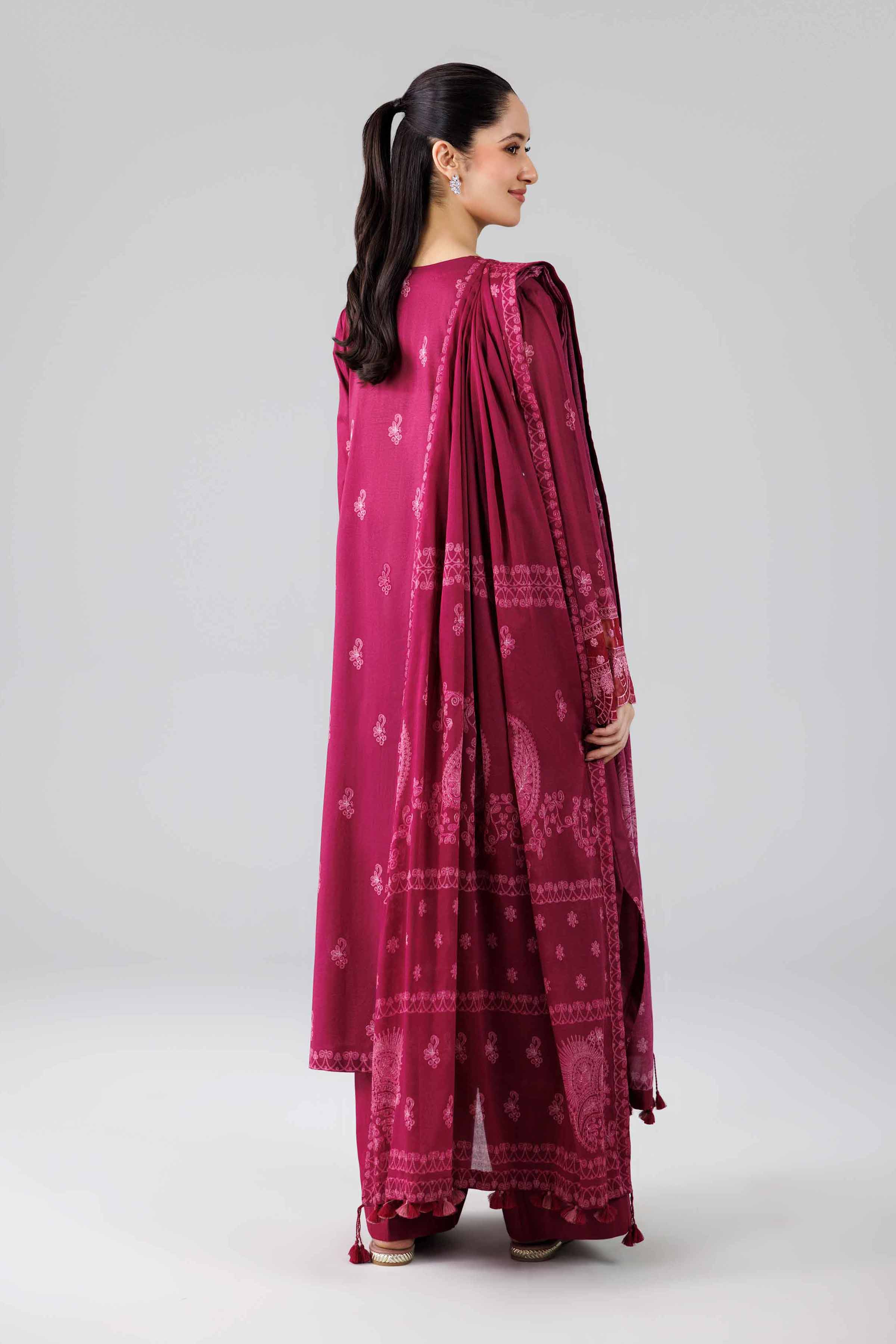 3 Piece - Digital Printed Embroidered Suit - 42601842 Maroon Lawn 3PC Embroidered