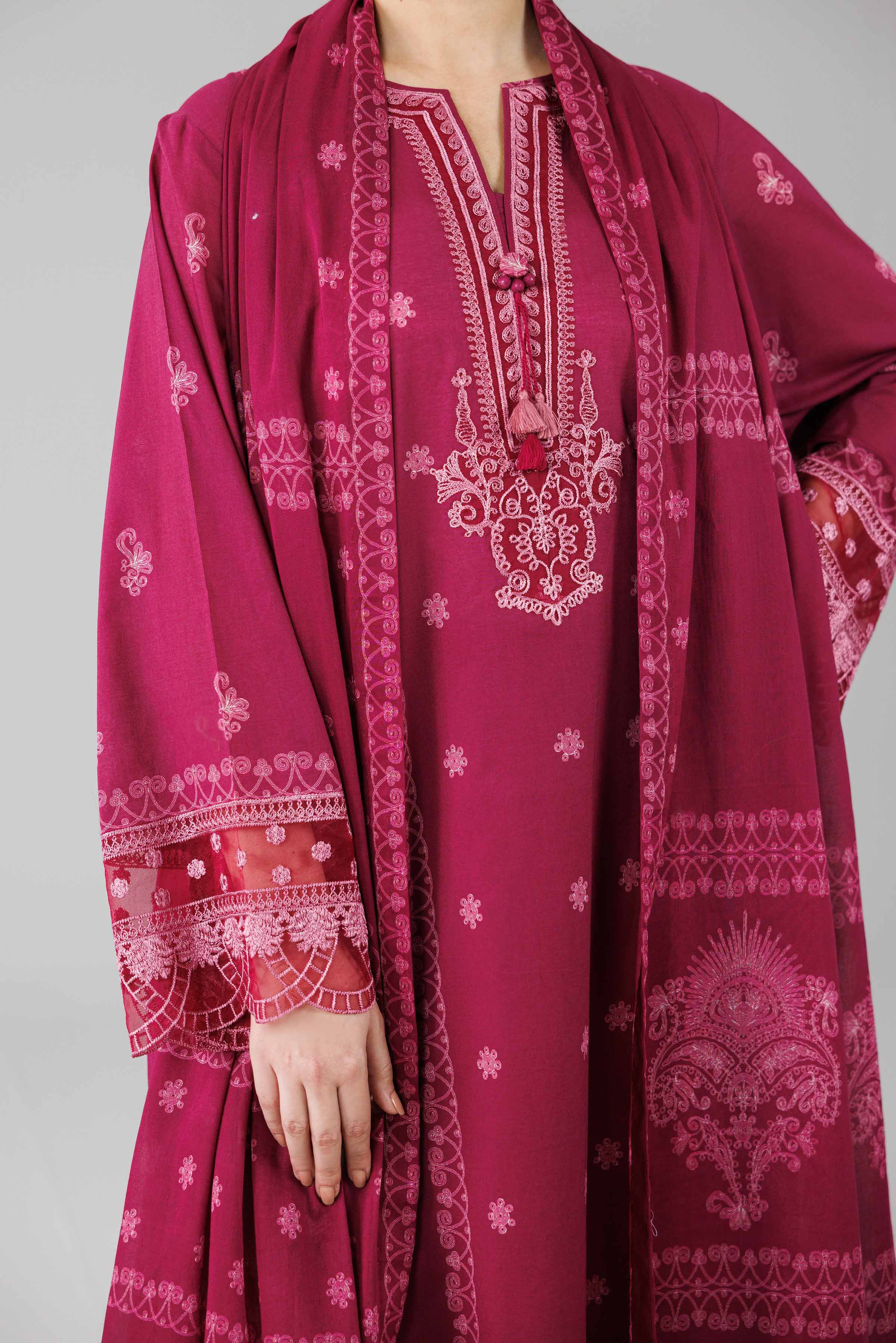 3 Piece - Digital Printed Embroidered Suit - 42601842 Maroon Lawn 3PC Embroidered