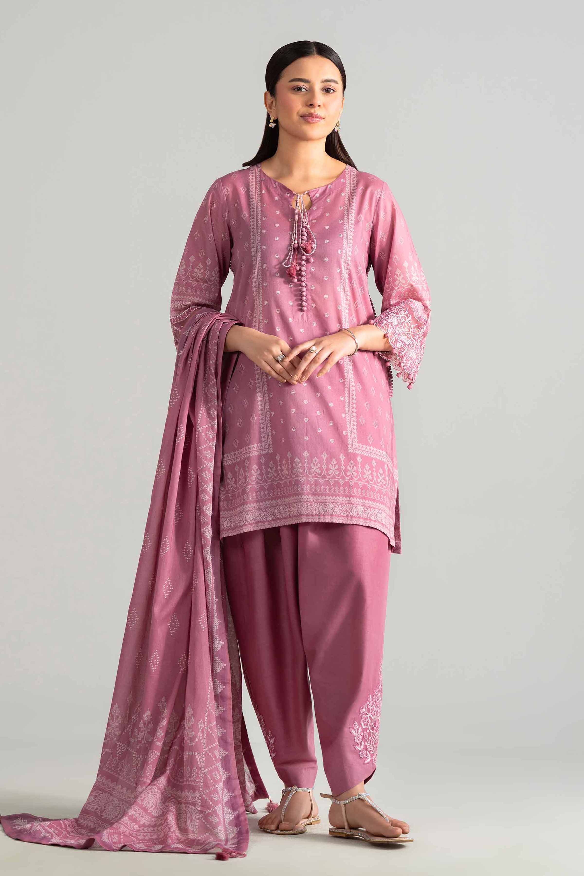 3 Piece - Digital Printed Embroidered Suit - 42601843 Pink Lawn 3PC Embroidered