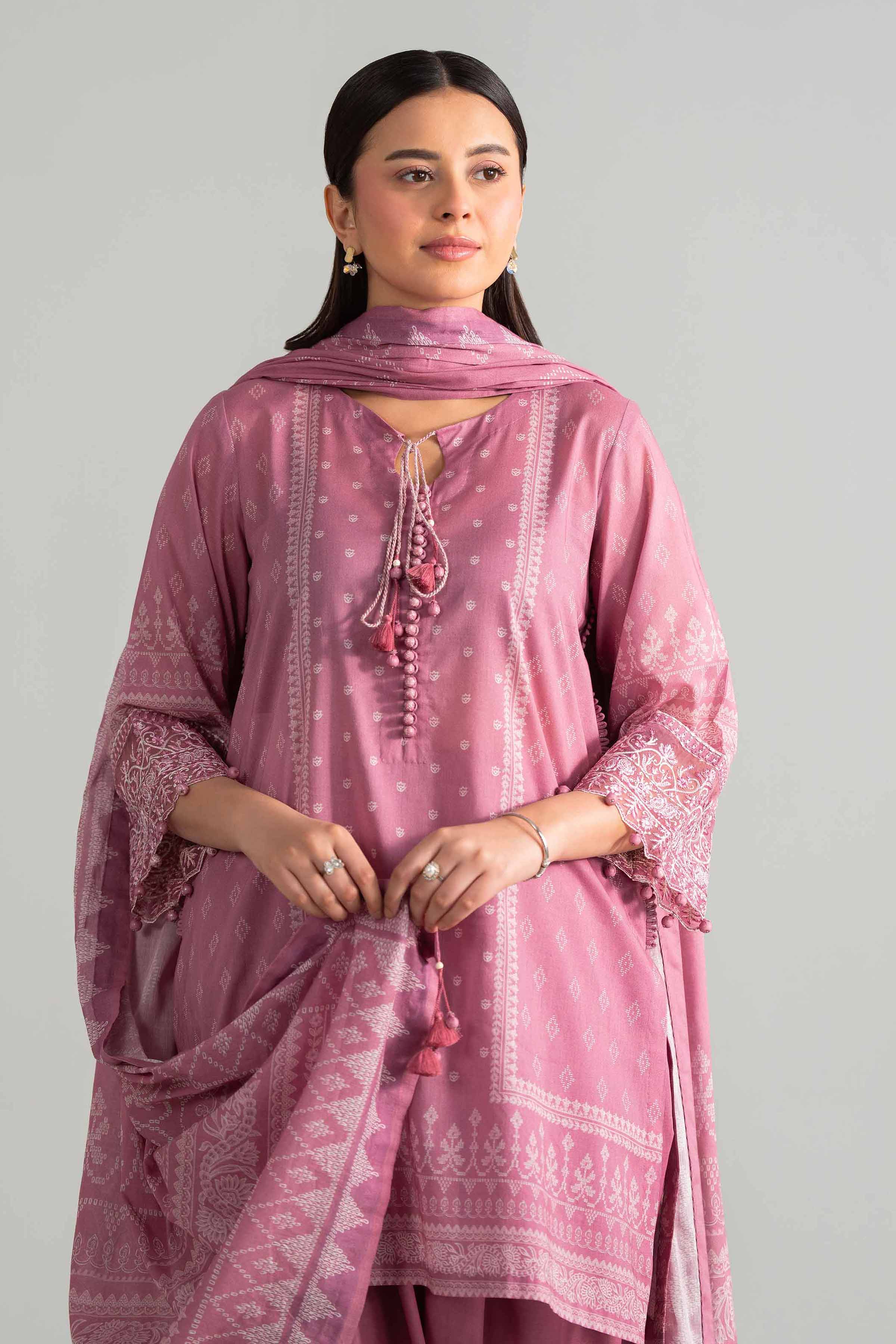 3 Piece - Digital Printed Embroidered Suit - 42601843 Pink Lawn 3PC Embroidered