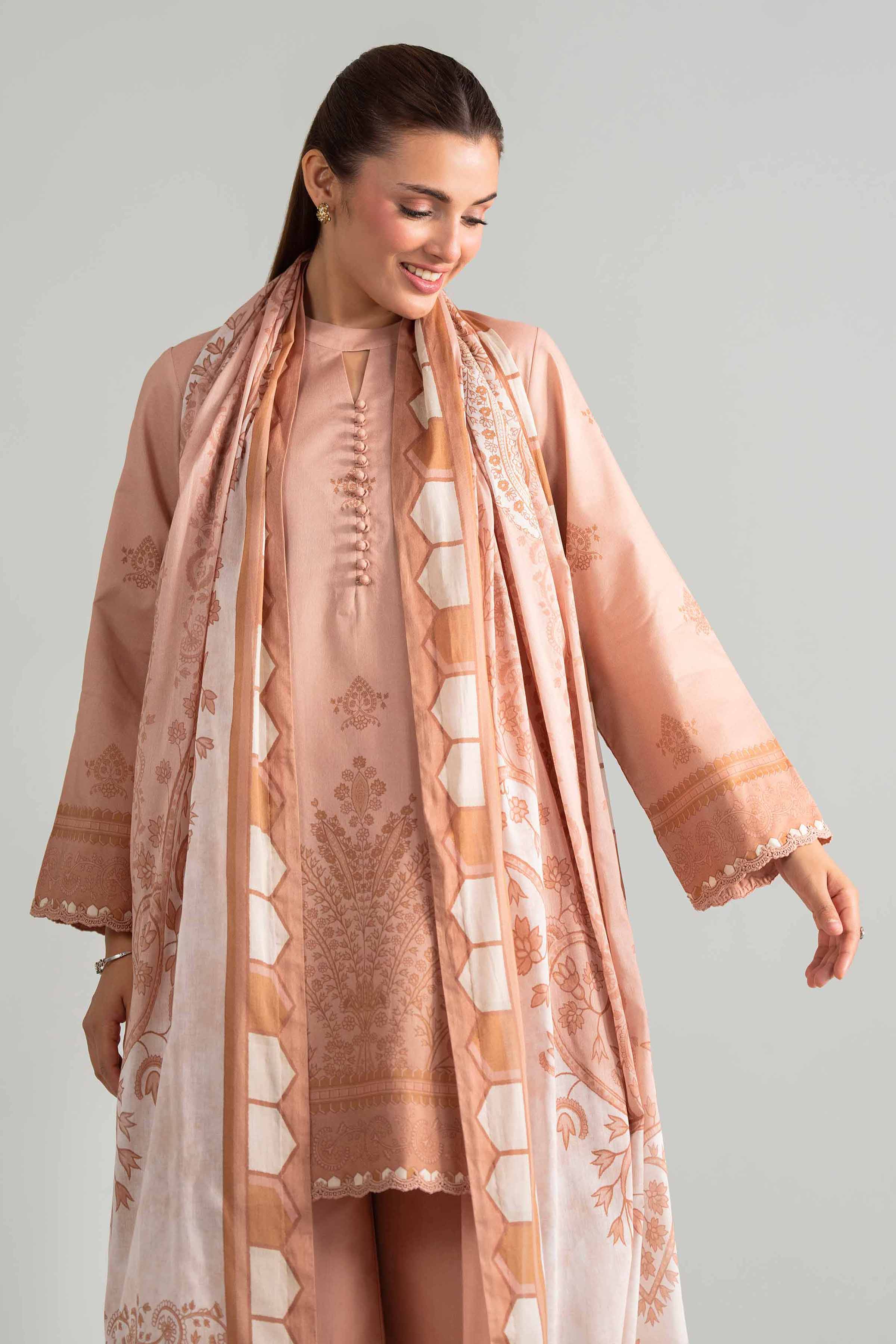 3 Piece - Digital Printed Suit - 42601848 Pink Lawn 3PC Printed