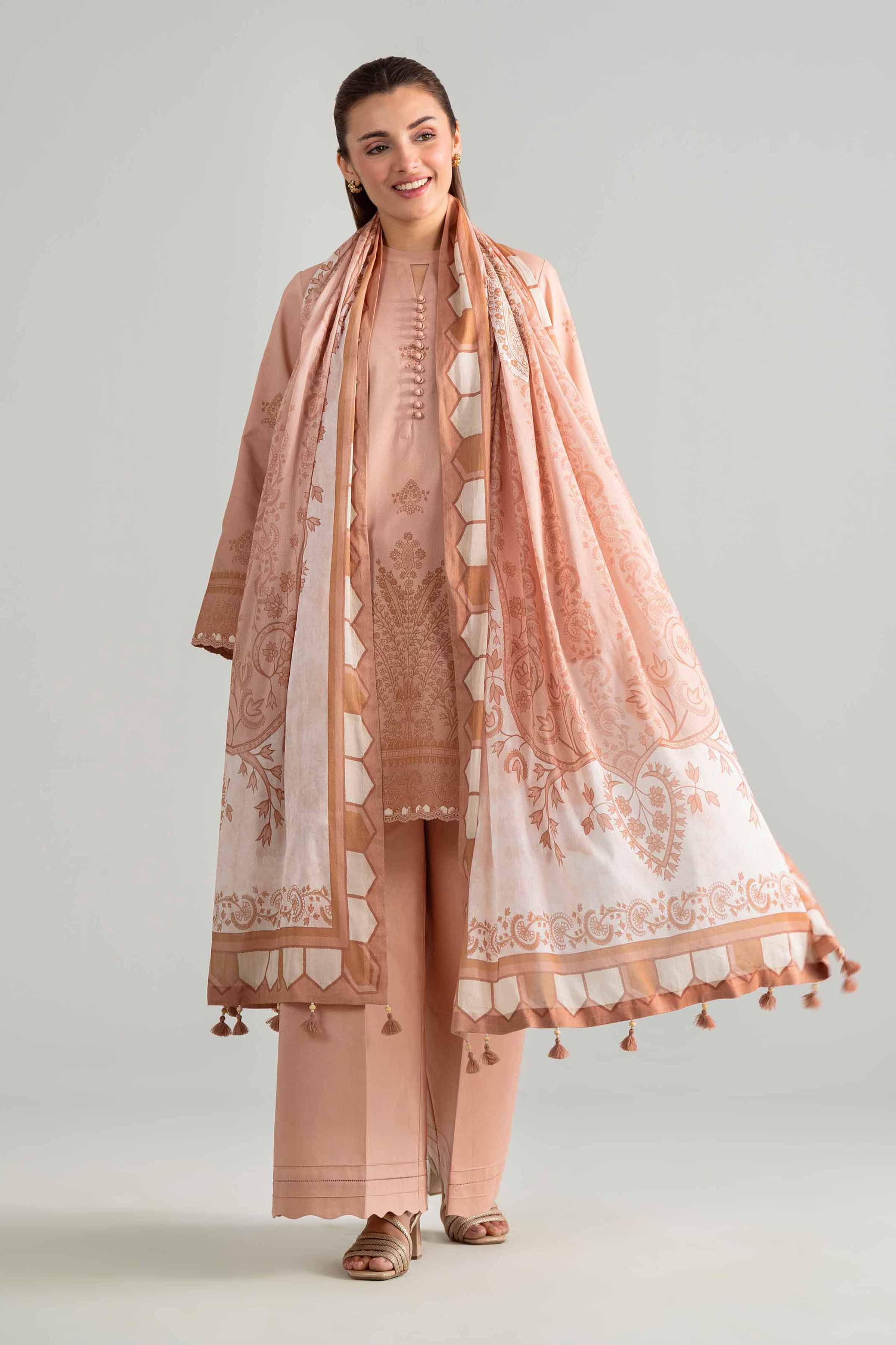 3 Piece - Digital Printed Suit - 42601848 Pink Lawn 3PC Printed
