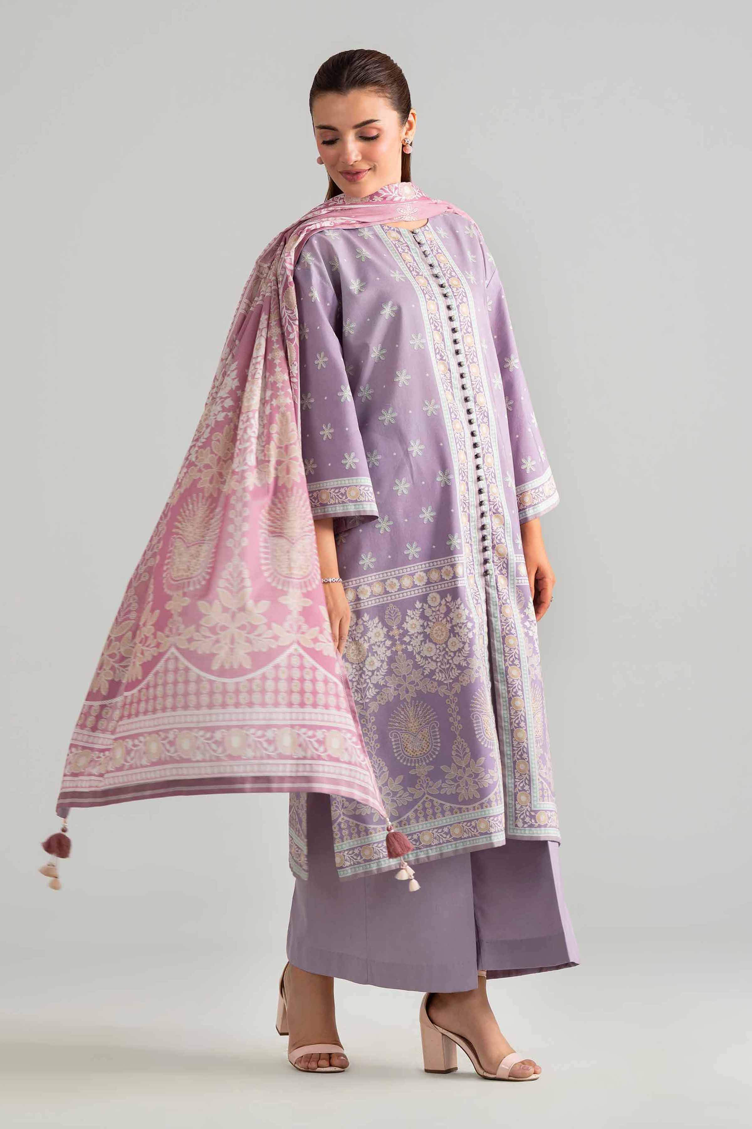 3 Piece - Digital Printed Suit - 42601851 Purple Lawn 3PC Printed