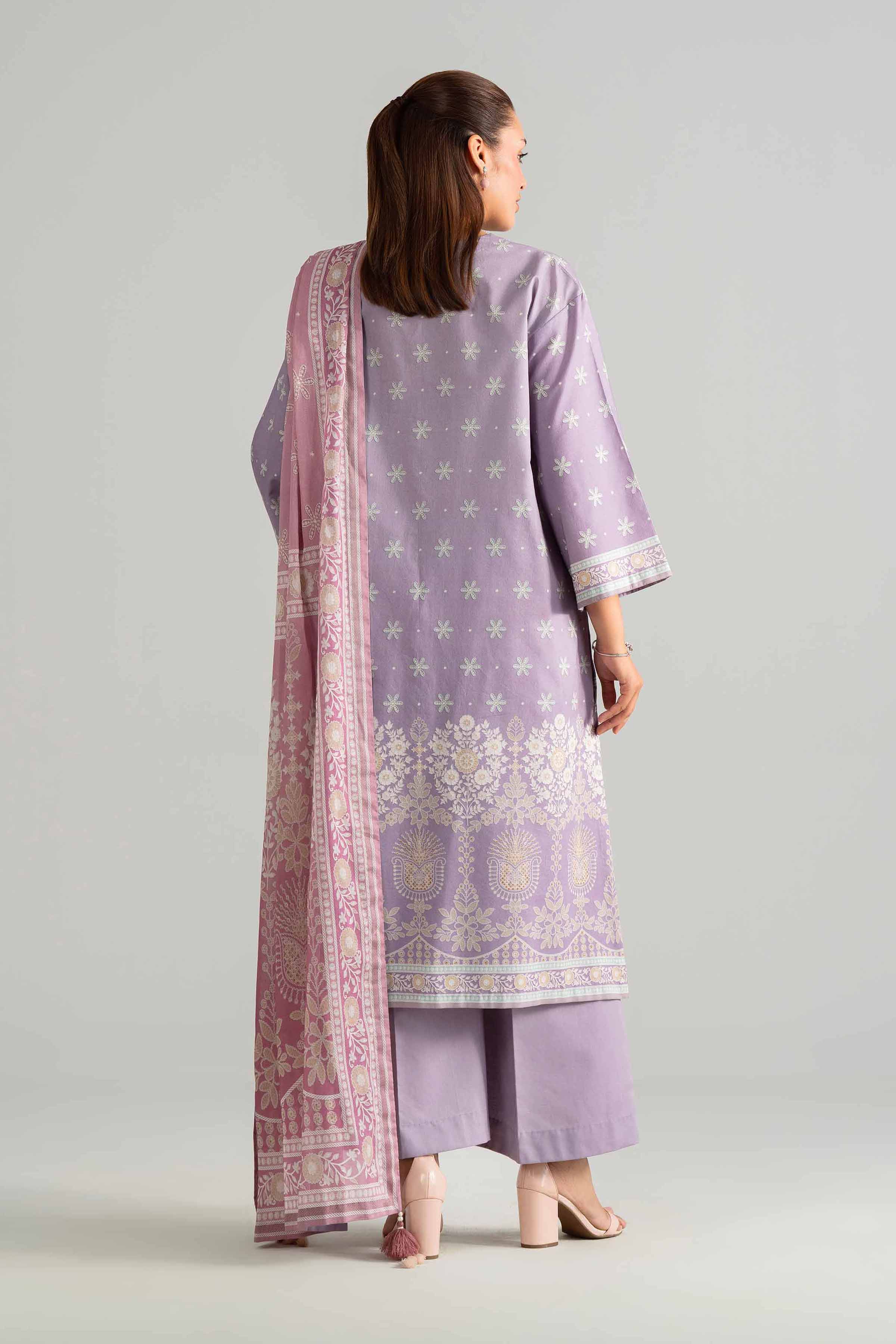 3 Piece - Digital Printed Suit - 42601851 Purple Lawn 3PC Printed