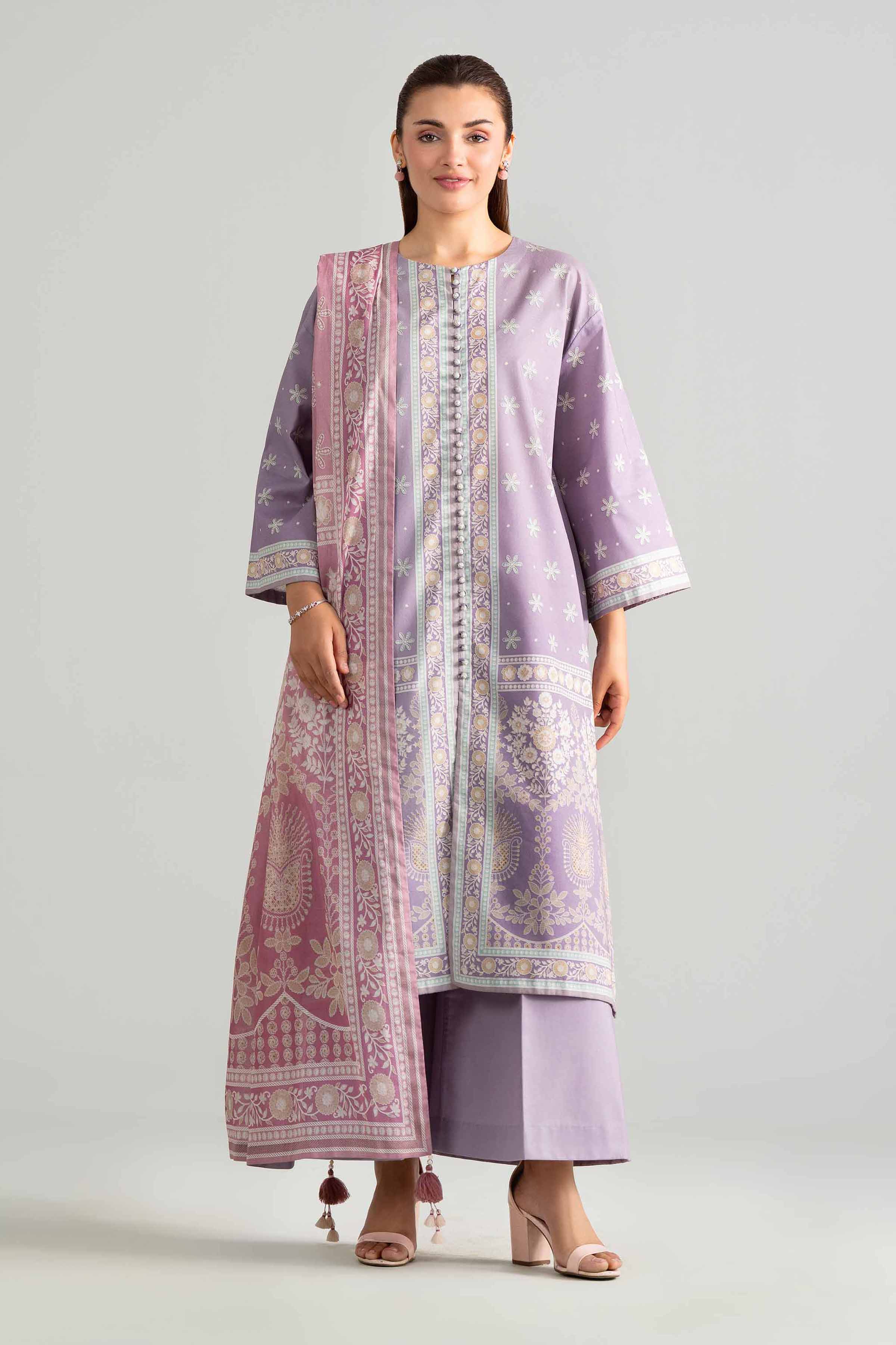 3 Piece - Digital Printed Suit - 42601851 Purple Lawn 3PC Printed