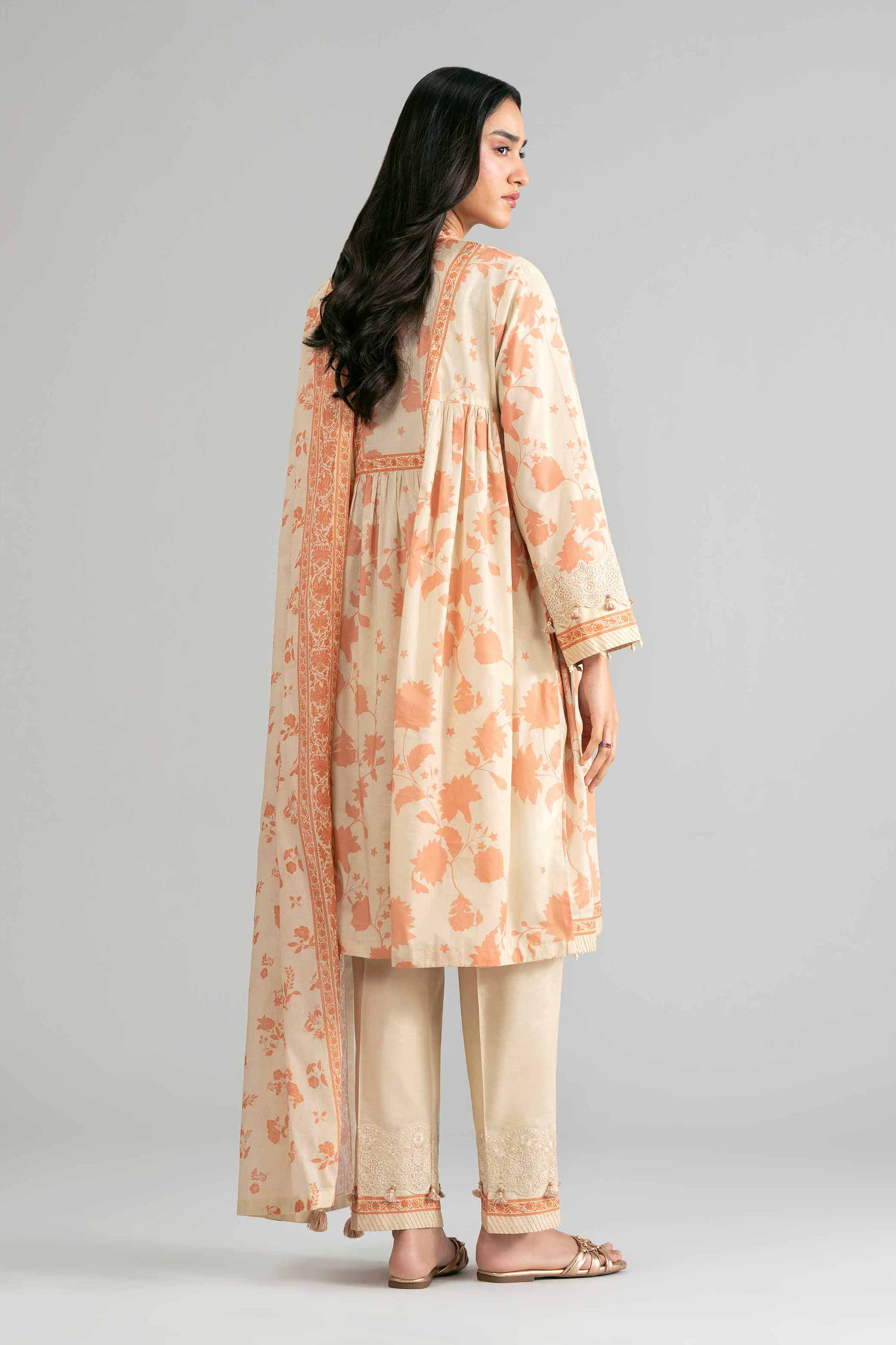 3 Piece - Printed Embroidered Suit - 42601854 Beige Lawn 3PC Embroidered