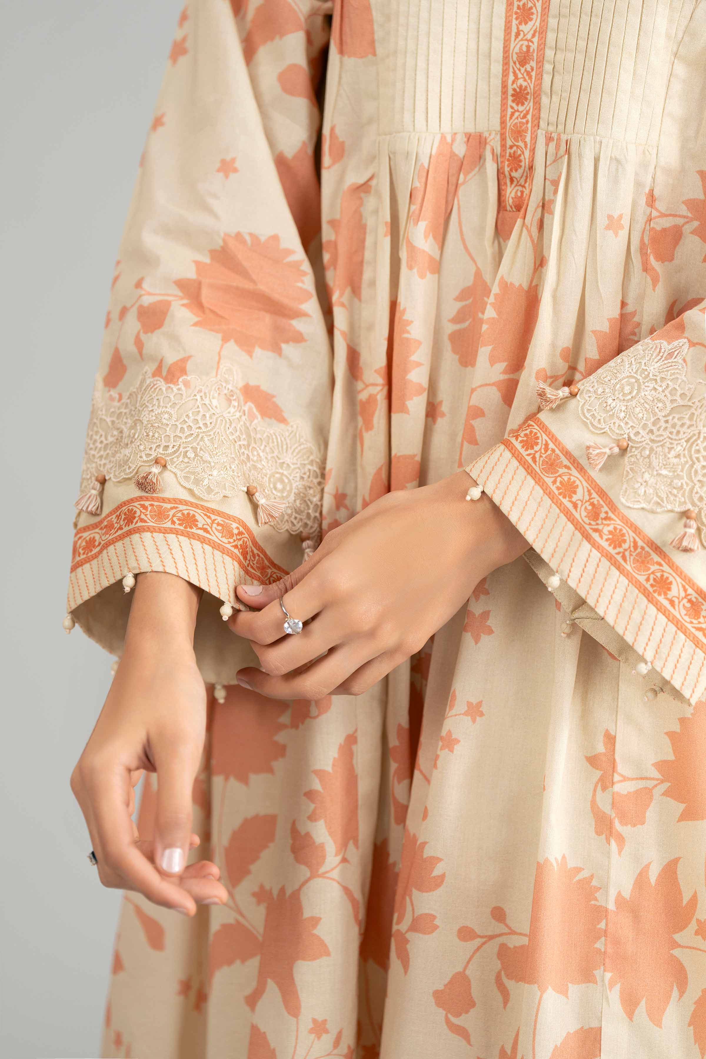 3 Piece - Printed Embroidered Suit - 42601854 Beige Lawn 3PC Embroidered