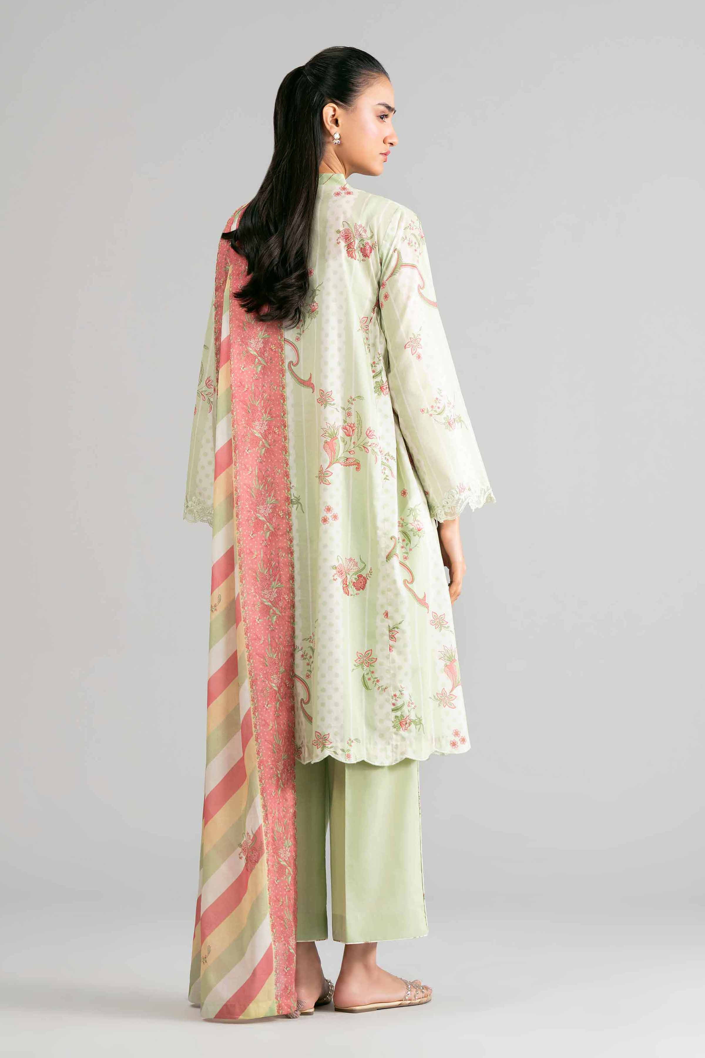 3 Piece - Printed Embroidered Suit - 42601856 Green Lawn 3PC Embroidered