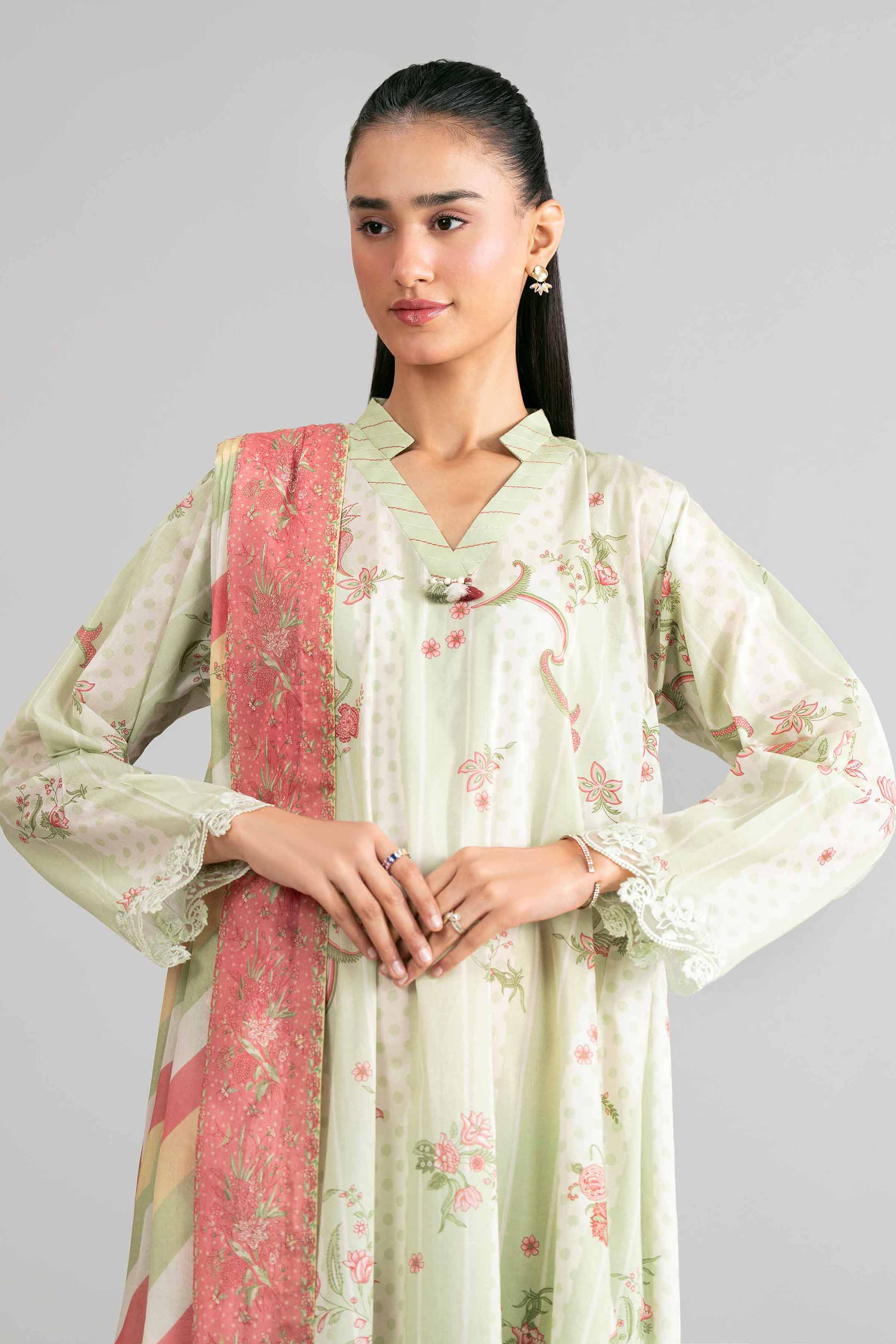 3 Piece - Printed Embroidered Suit - 42601856 Green Lawn 3PC Embroidered