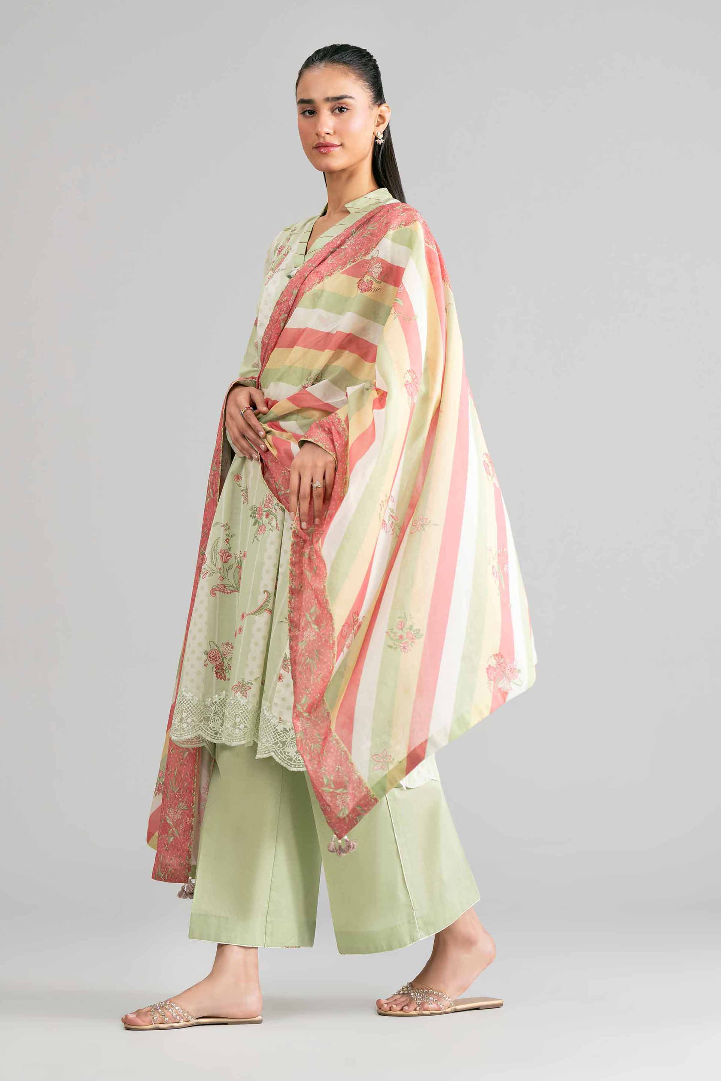 3 Piece - Printed Embroidered Suit - 42601856 Green Lawn 3PC Embroidered