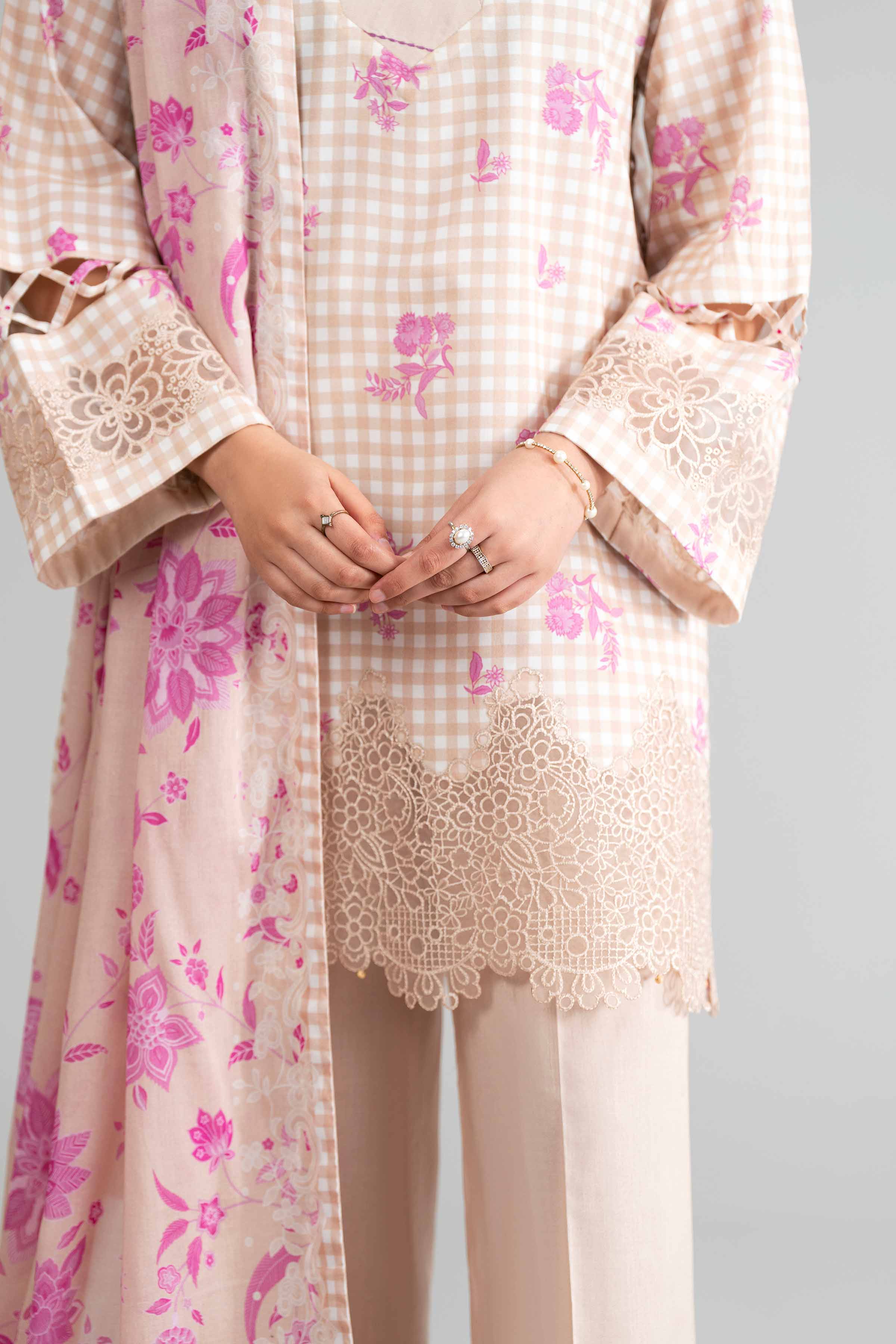 3 Piece - Printed Embroidered Suit - 42601857 Brown Lawn 3PC Embroidered
