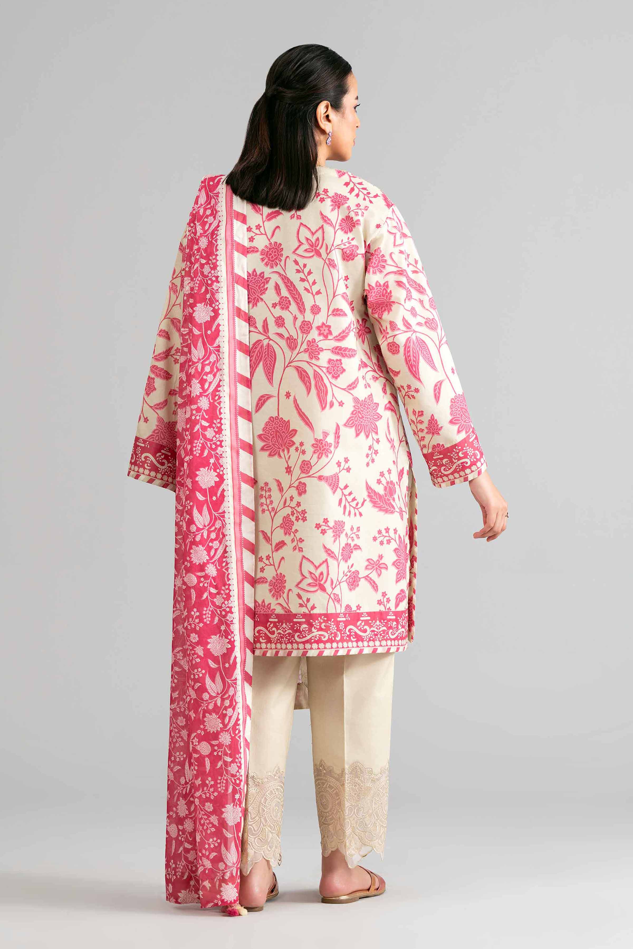 3 Piece - Printed Embroidered Suit - 42601858 Pink Lawn 3PC Embroidered