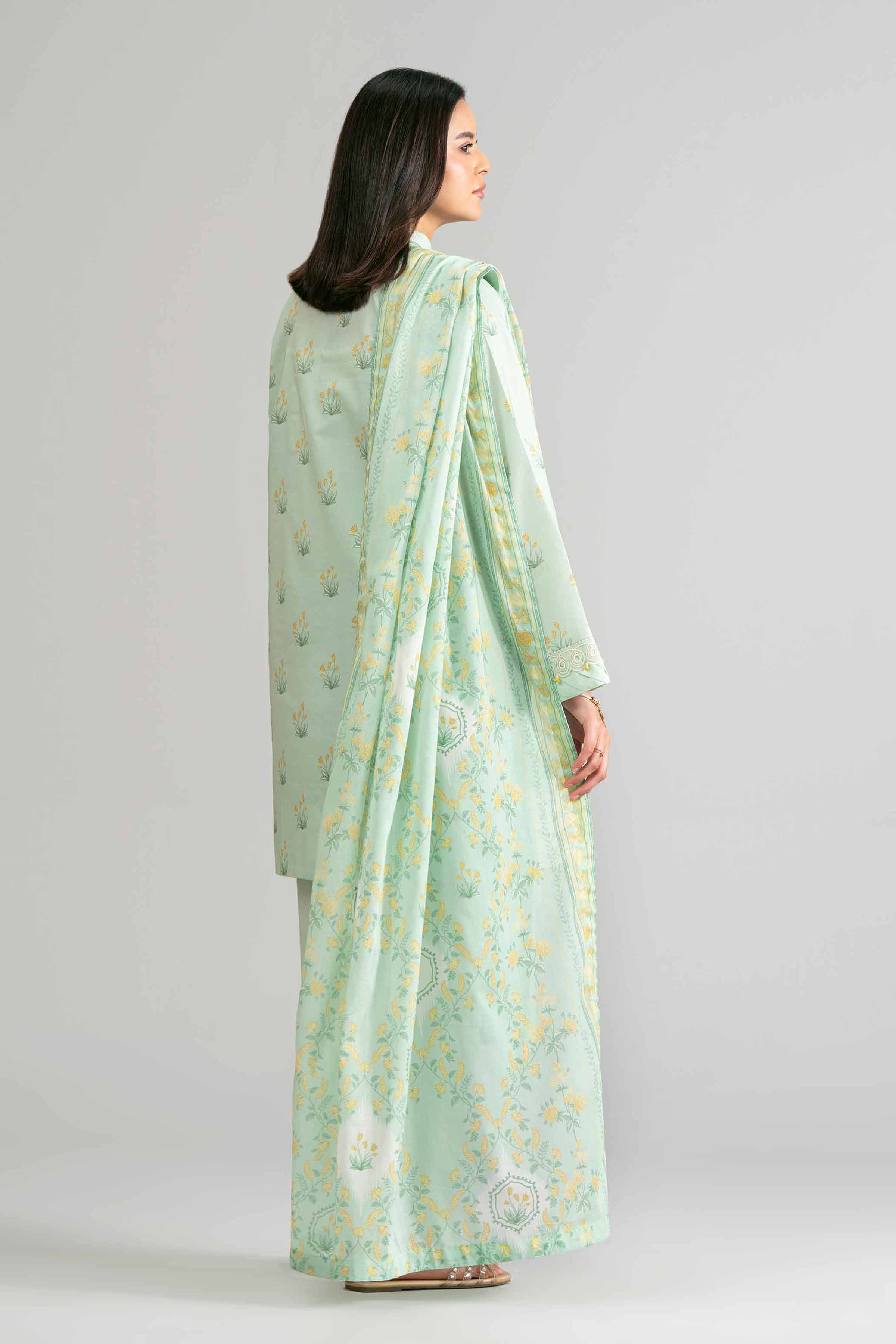 3 Piece - Printed Embroidered Suit - 42601861 Green Lawn 3PC Embroidered