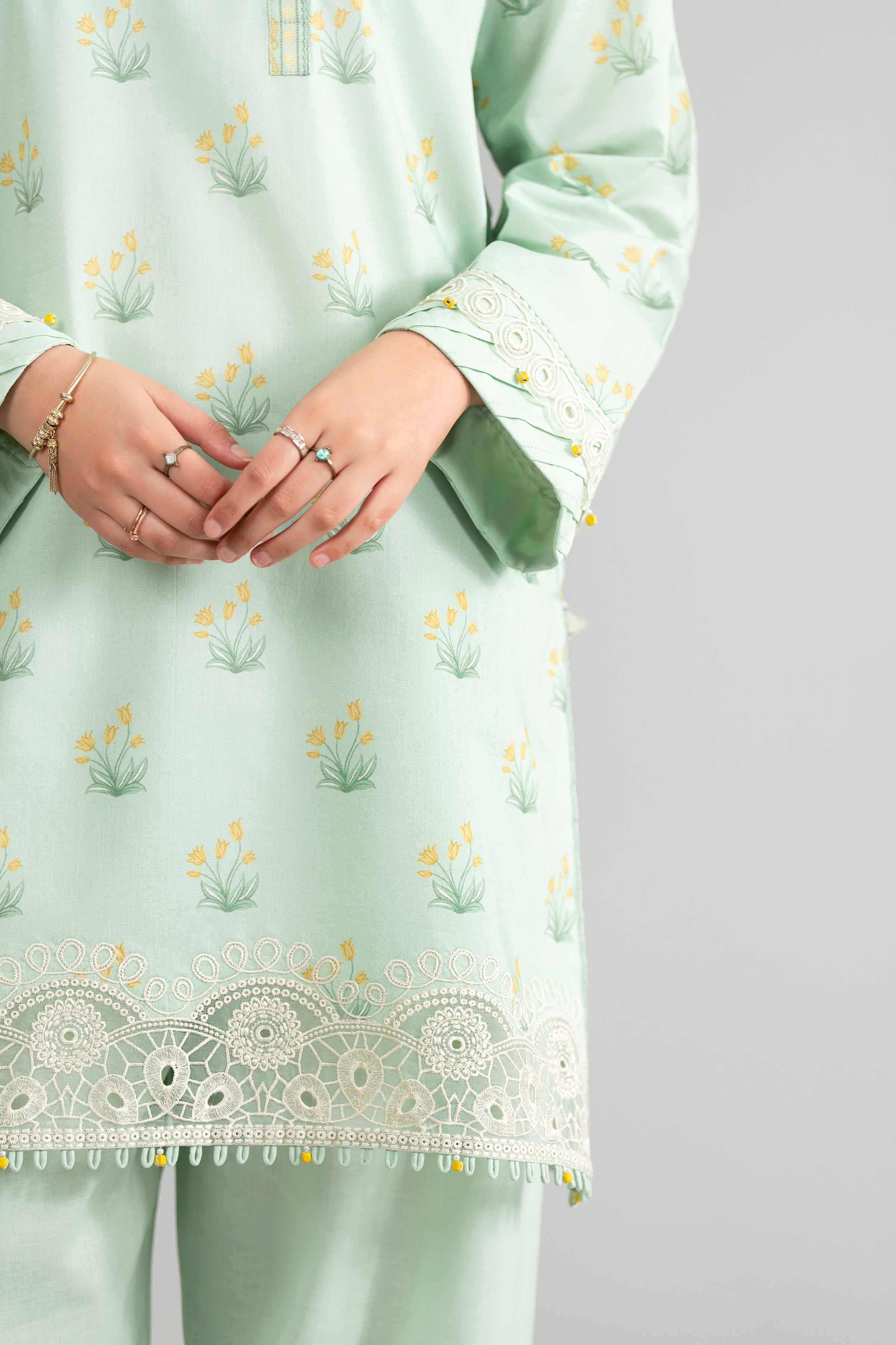 3 Piece - Printed Embroidered Suit - 42601861 Green Lawn 3PC Embroidered