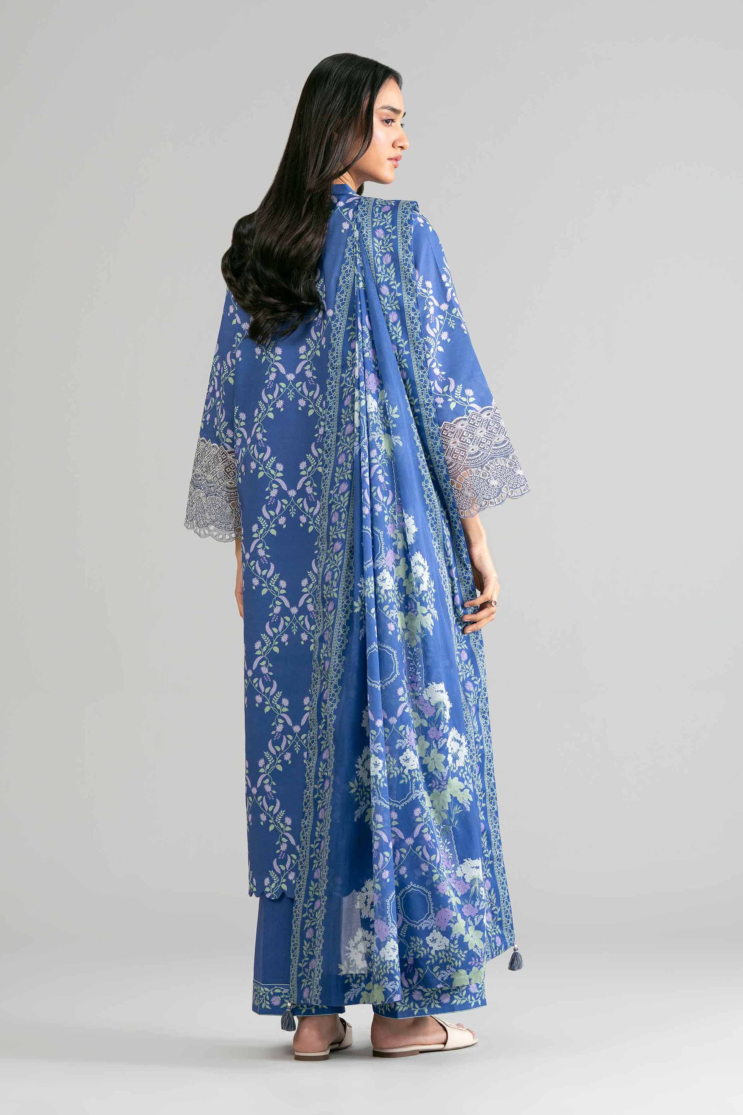 3 Piece - Printed Embroidered Suit - 42601862 Blue Lawn 3PC Embroidered